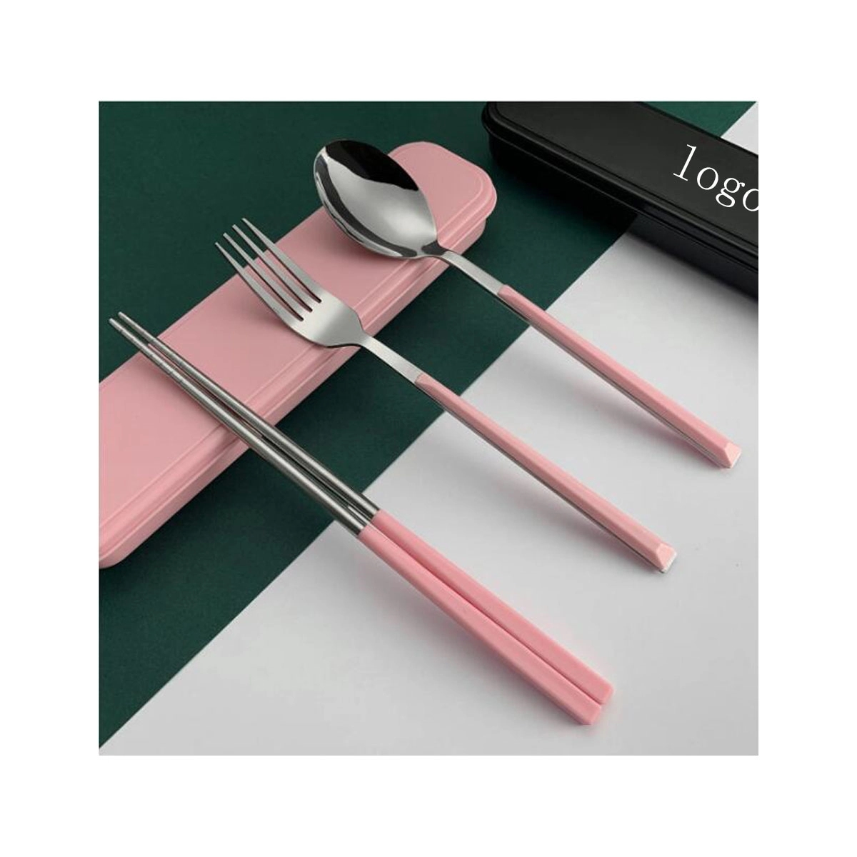 Soup Spoon, chopsticks, Cold Meat Fork, 3-Piece Portable 3