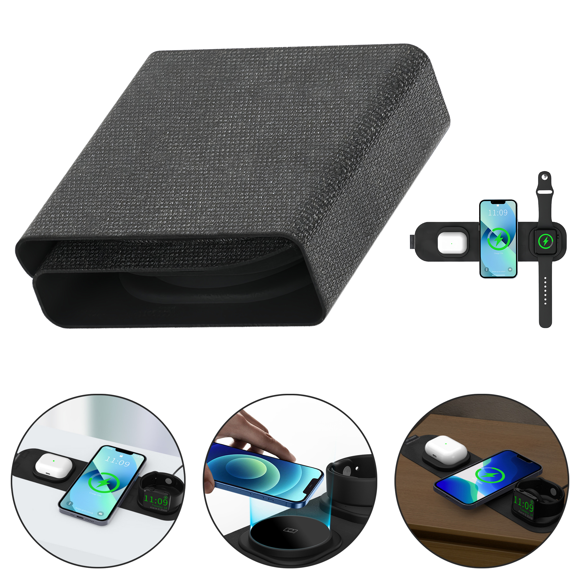 3-in-1 Foldable Travel Wireless Charger with MagSafe Fast Charging for Watch 2