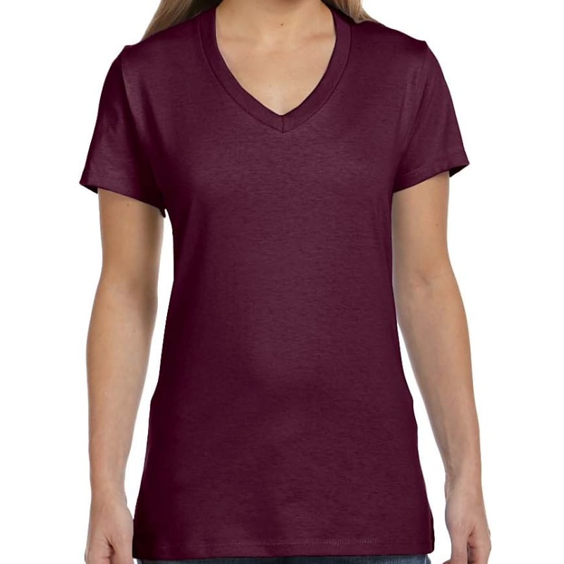 Hanes Ladies 4.5 Oz., 100% Ringspun Cotton Nano-T® V-Neck T- 18