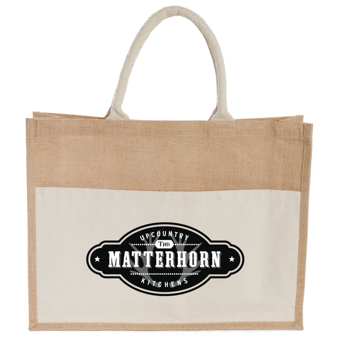Jute Shopper Tote with Recycled Cotton Pocket, custom tote bag with logo imprint 73