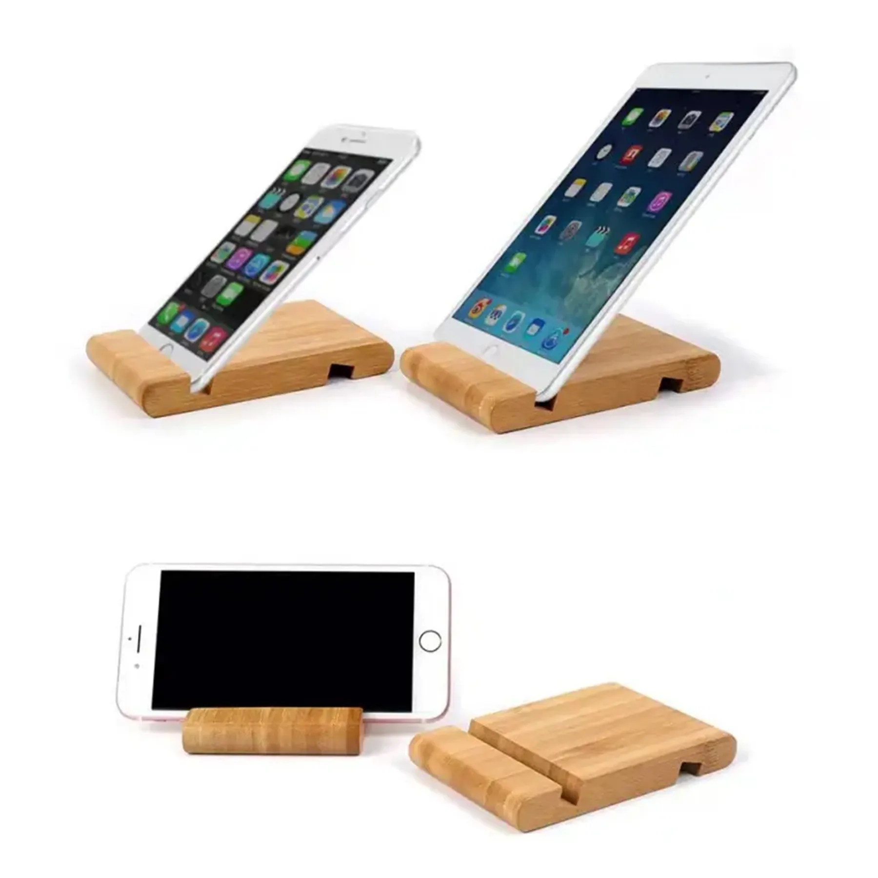 Bamboo Wood Single Tier Cell Phone Holder 2