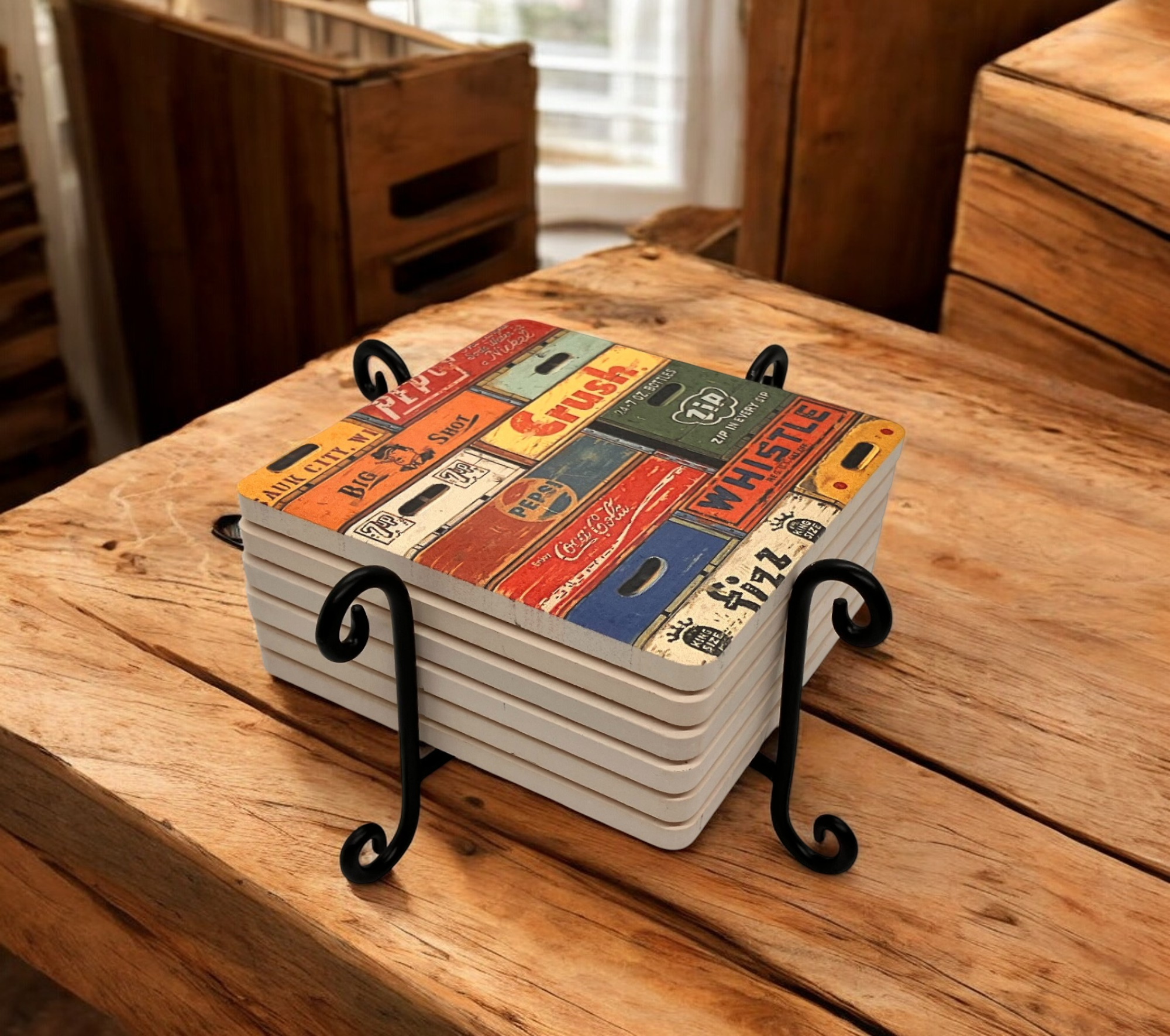 Four Scroll Post Metal 6 Coaster Holder Sets 2