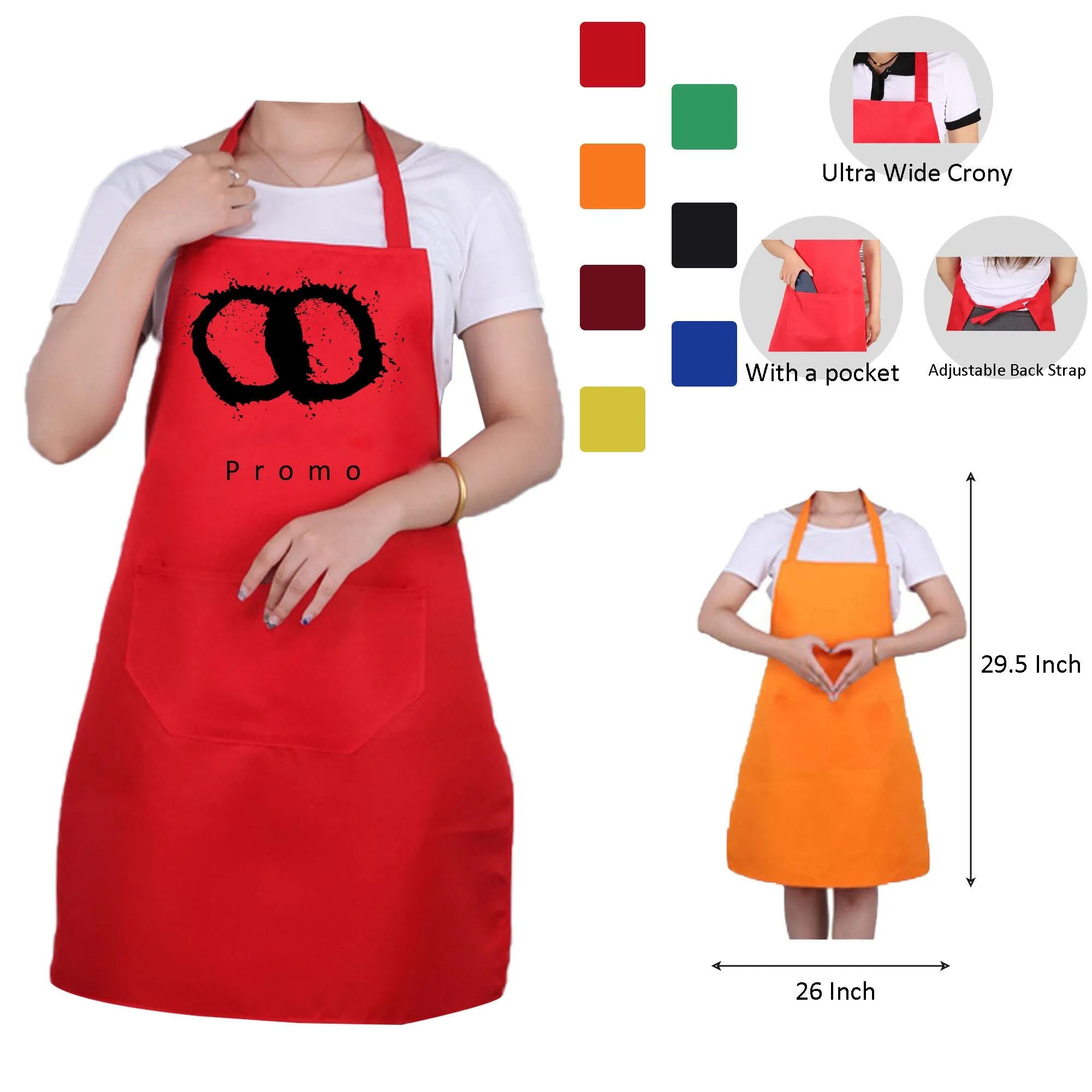 Polyester Double-pocket Uniform Bib Apron 29.5"L x 26"W 10