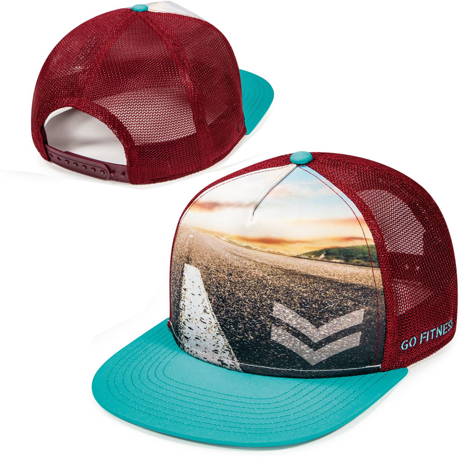 Flat bill trucker mesh cap w/ sublimated crown 4
