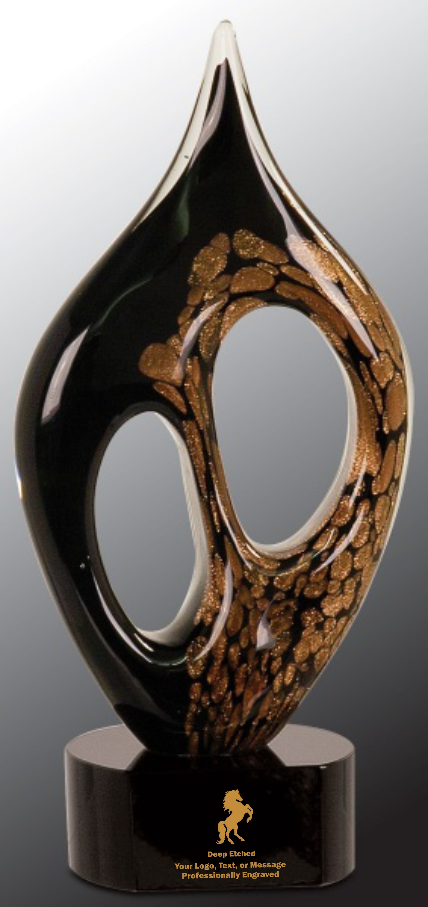 10 1/4" Black & Gold Coral Art Glass