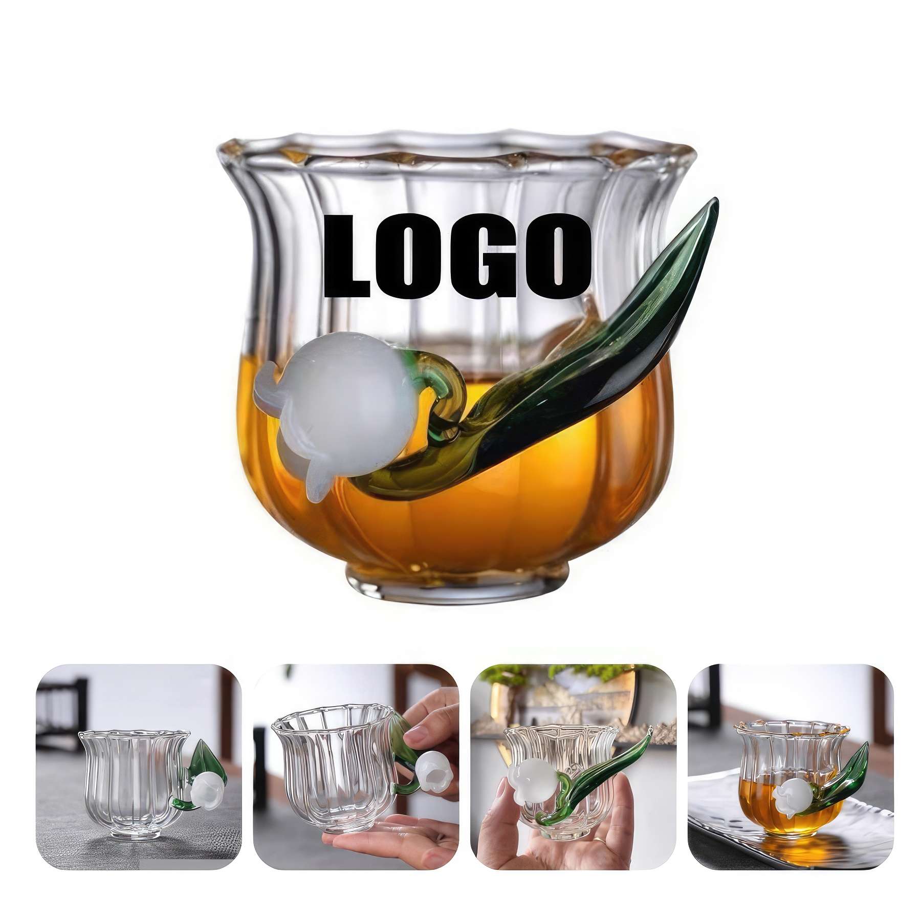 5 OZ/150ML Glass Tea Coffee Mug &Flower Handle Gift Cup 2