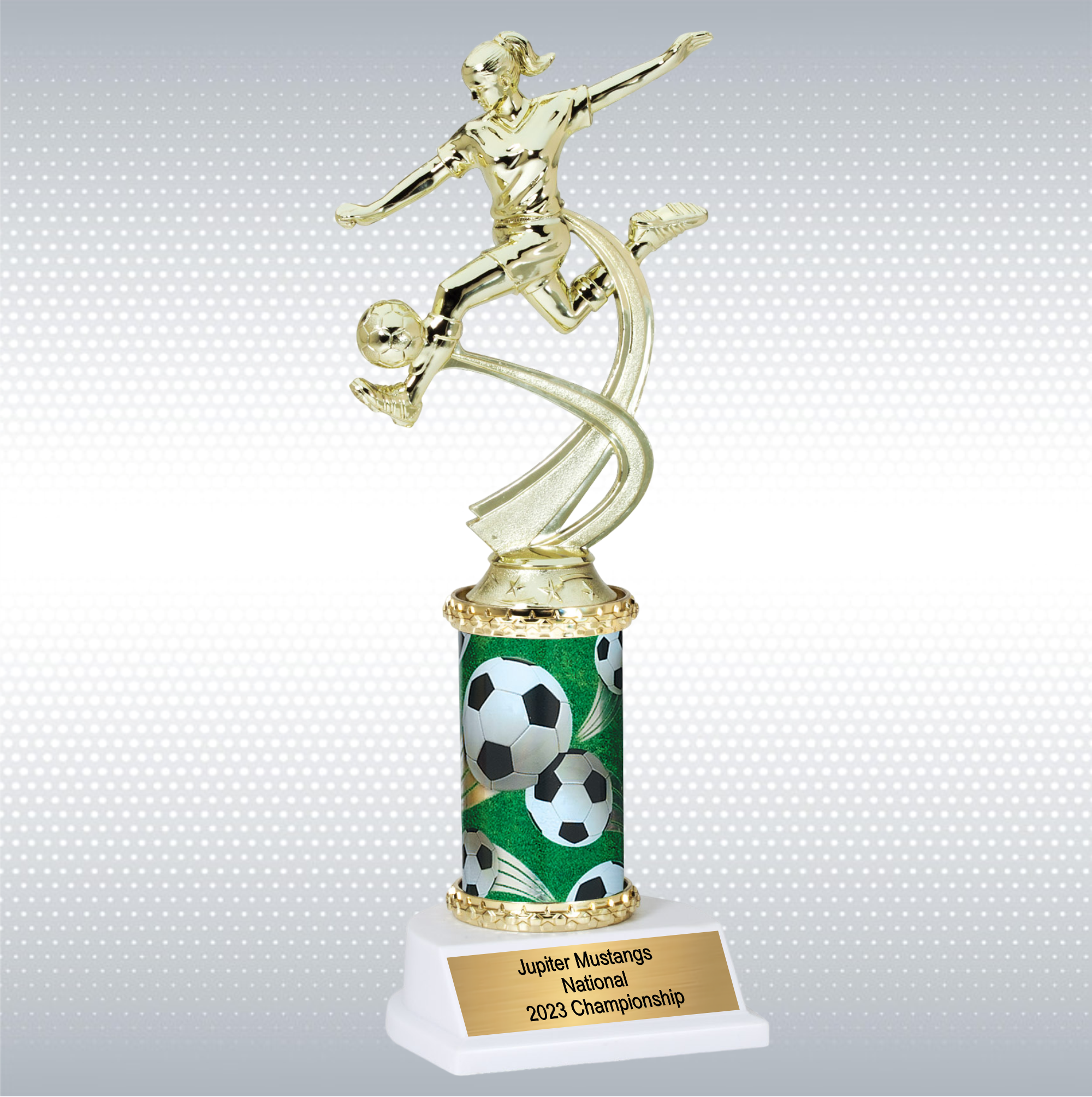 Assembled Female Soccer Trophy w/ White Base 5