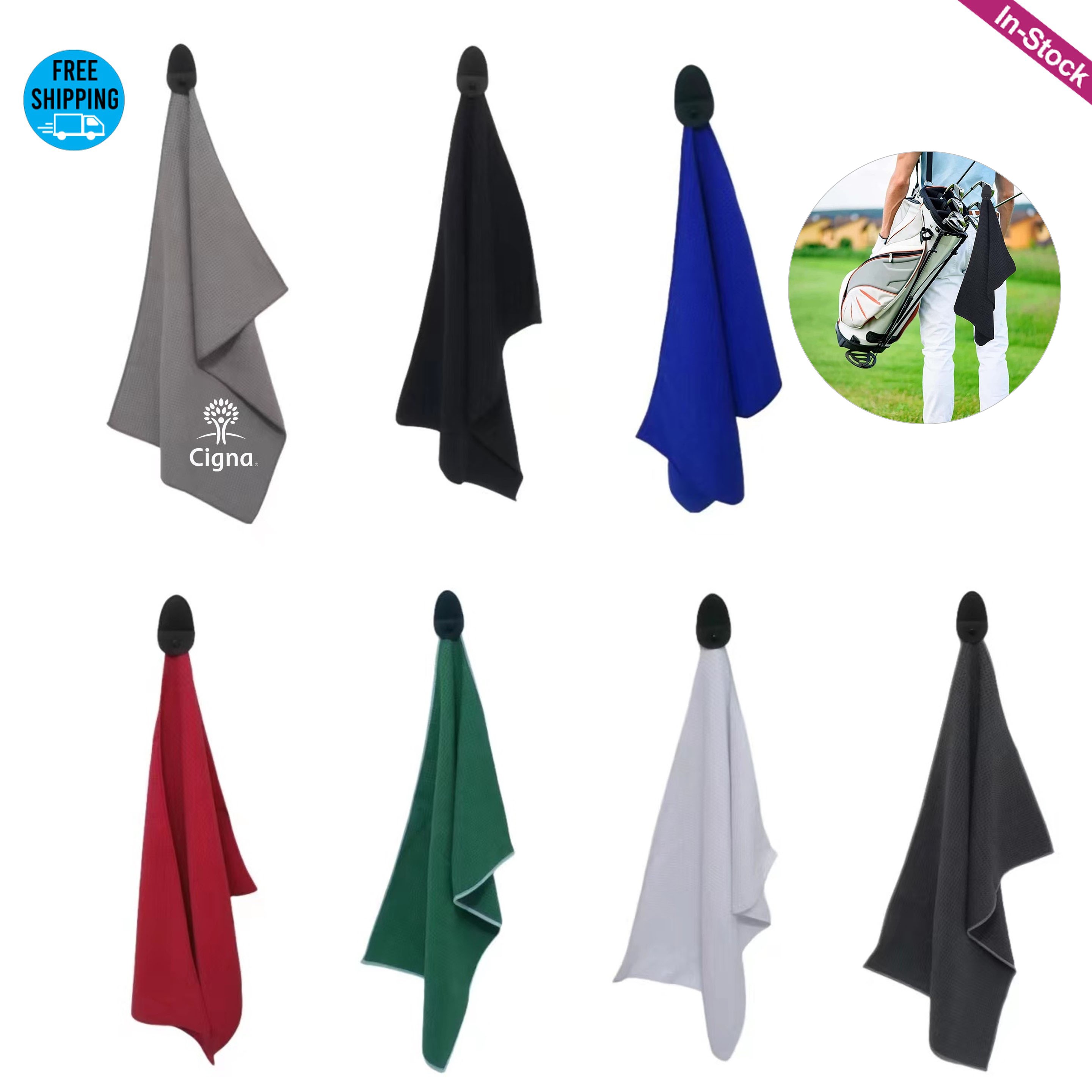 Screen Printed 400GSM Magnetic Leather Clip Microfiber Waffle Golf Towel 2