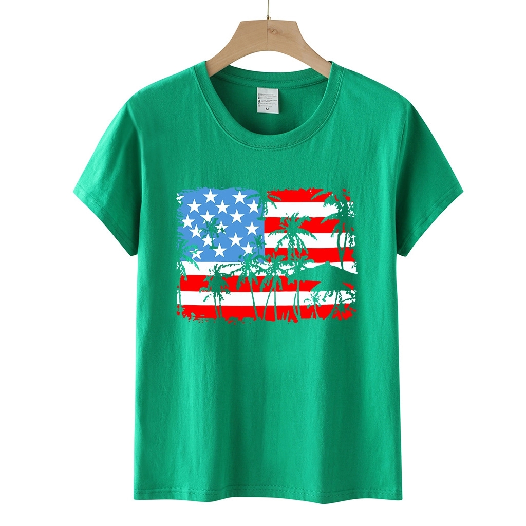 Women American Flag Graphic Short Sleeve Round Neck T-shirt 1