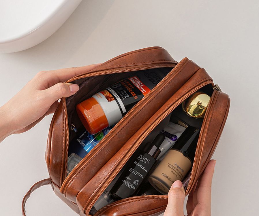 Toiletry Bags Unisex PU Leather Waterproof Travel Organizer 3