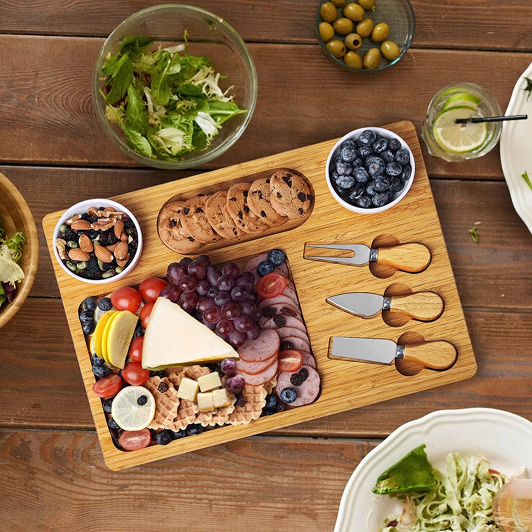 Wood Bamboo Cheese Board With Magnetic Knife Holder 2