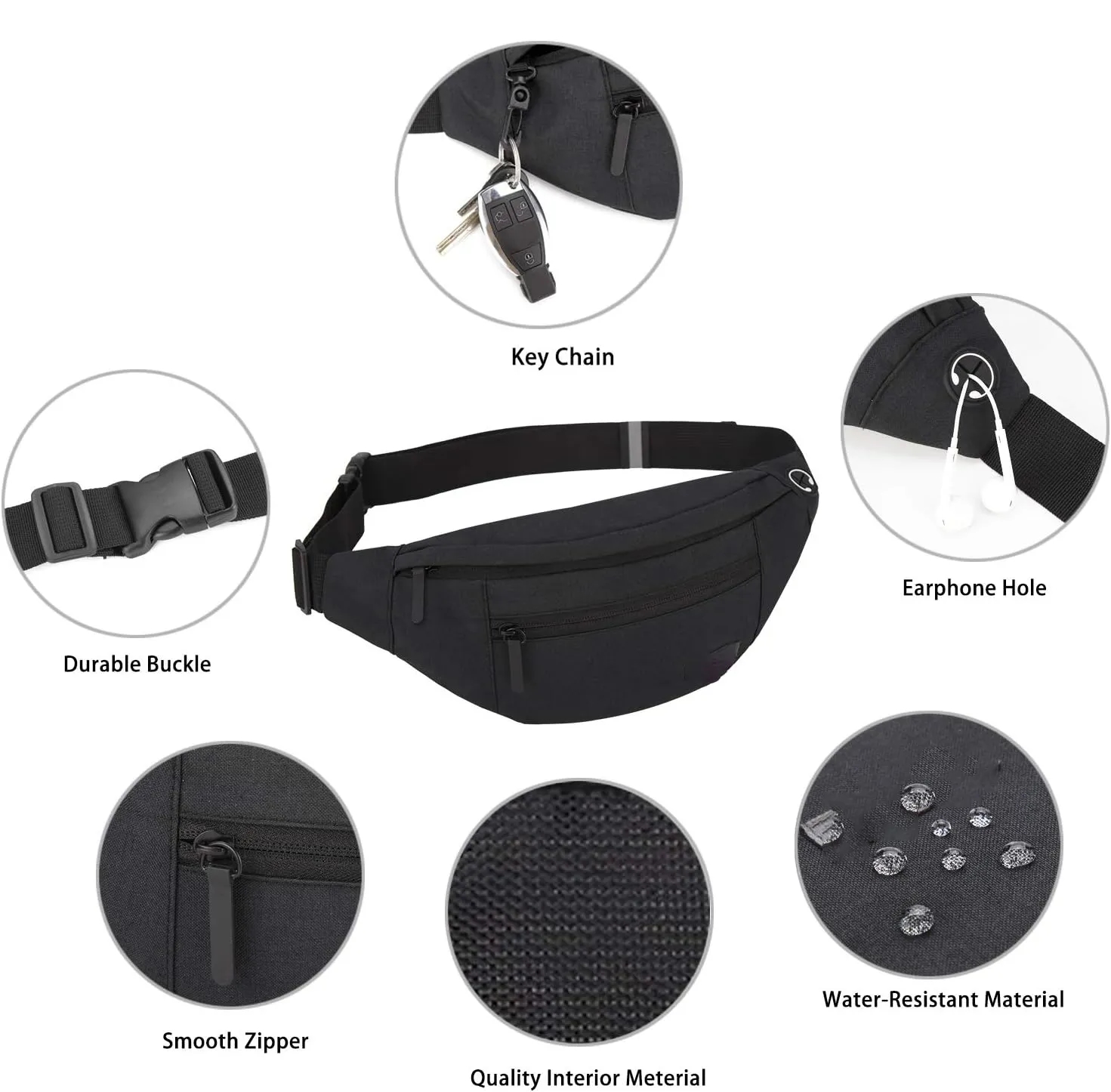 Adjustable Belt Crossbody Fanny Pack with 4-Zipper Pockets 3