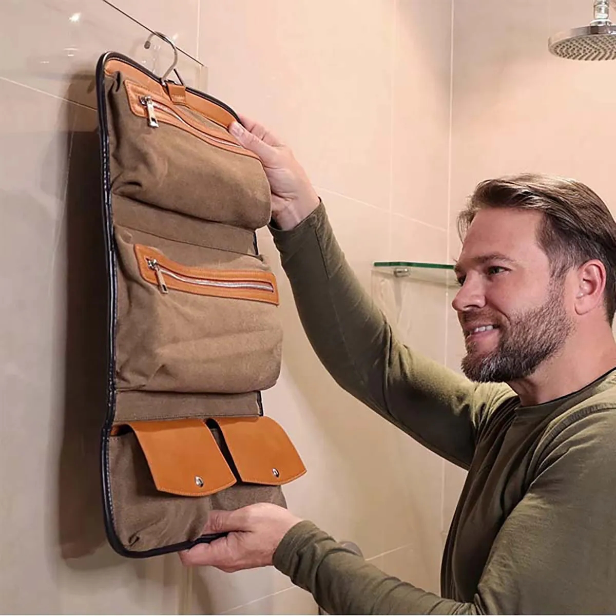 Leather Hanging Travel Toiletry Dopp Kit Bag 6