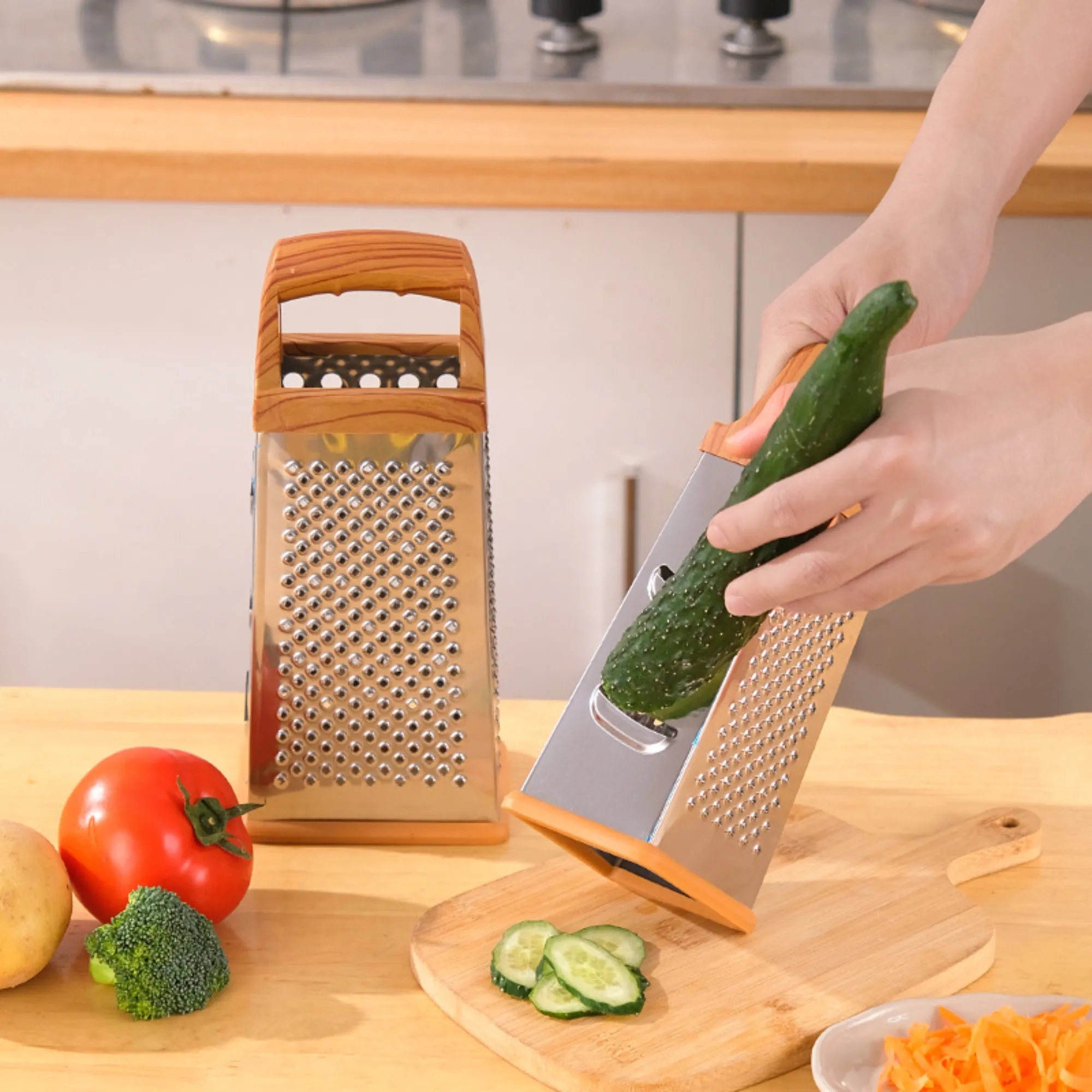 4-sided wooden handle stainless steel box grater 3