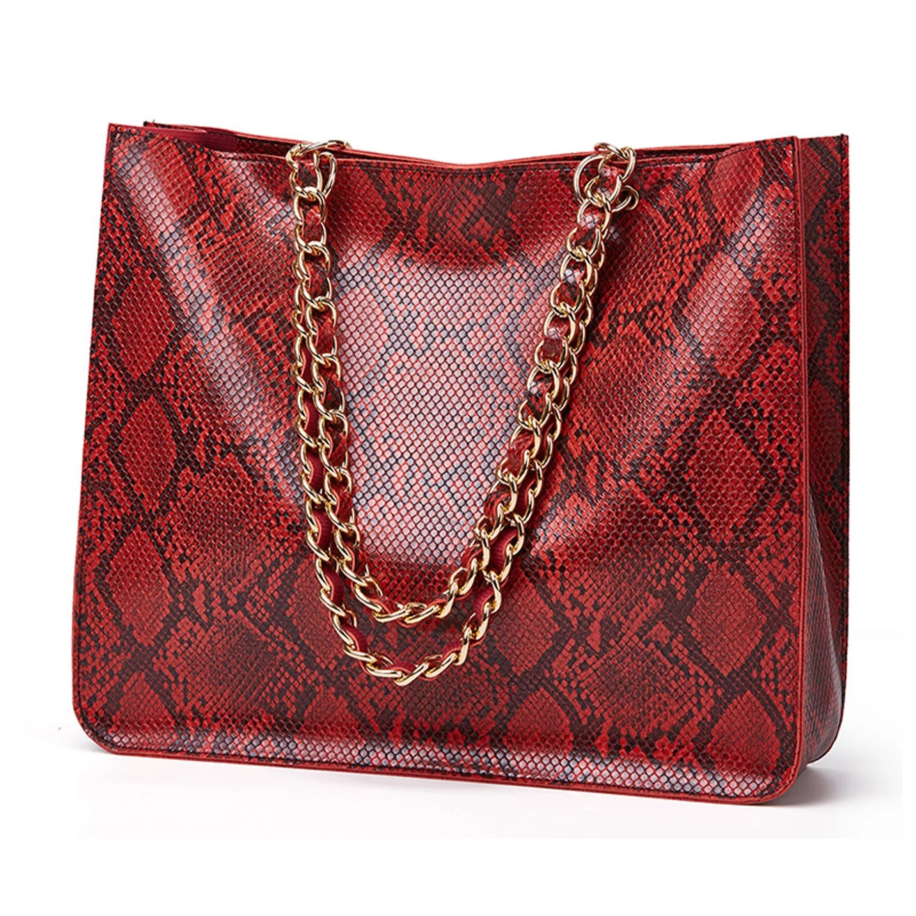 Women Snake Print Leather Tote Bag 4