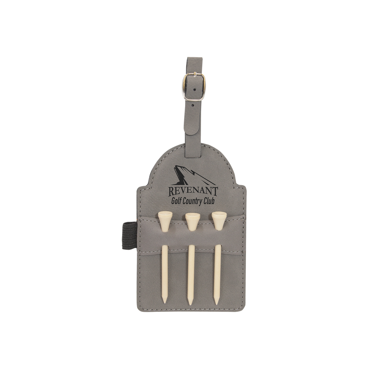3" x 5" Gray Leatherette Golf Bag Tag w/ 3 Wooden Tees
