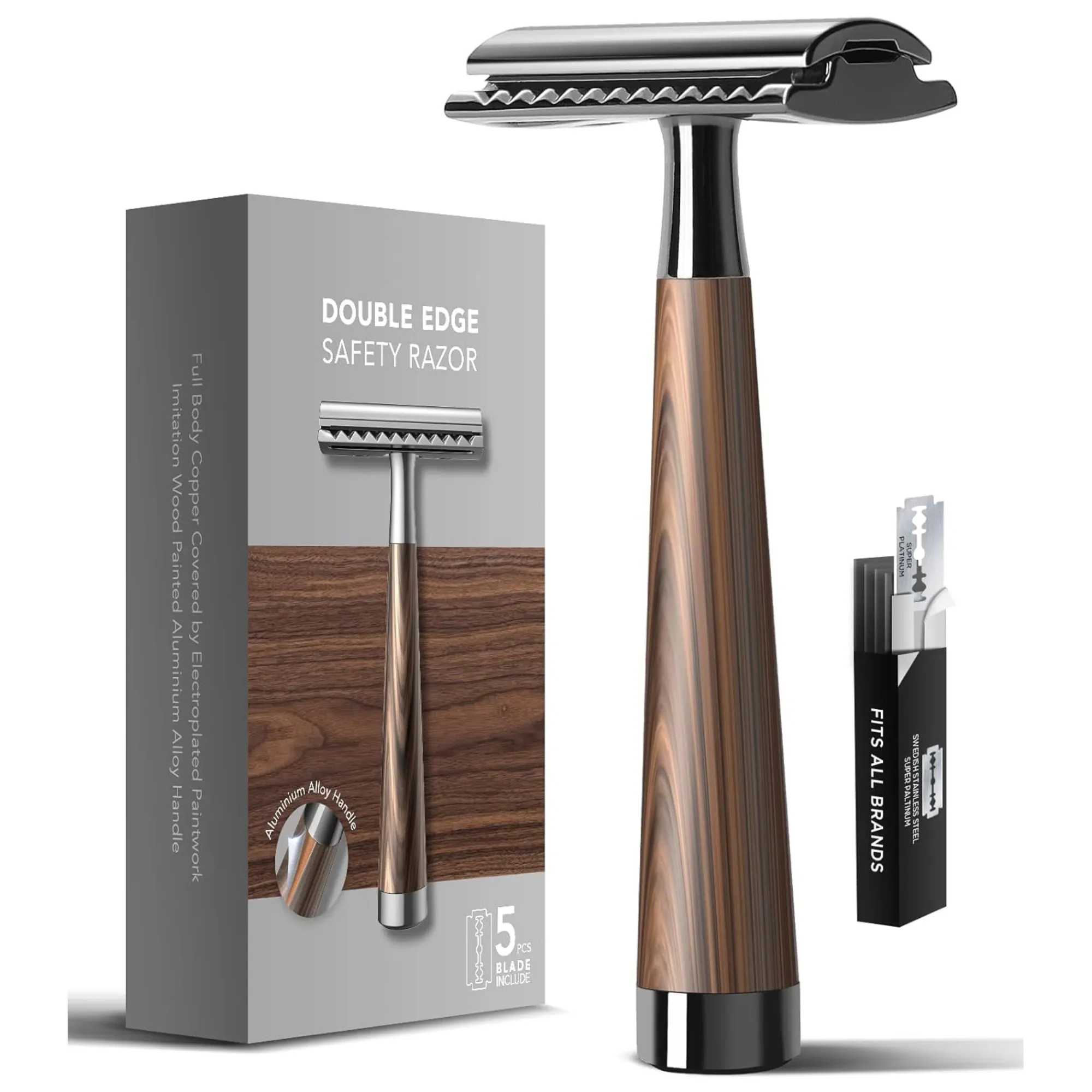 Double Edge Safety Razor: Wooden Handle Shaving & Grooming 3