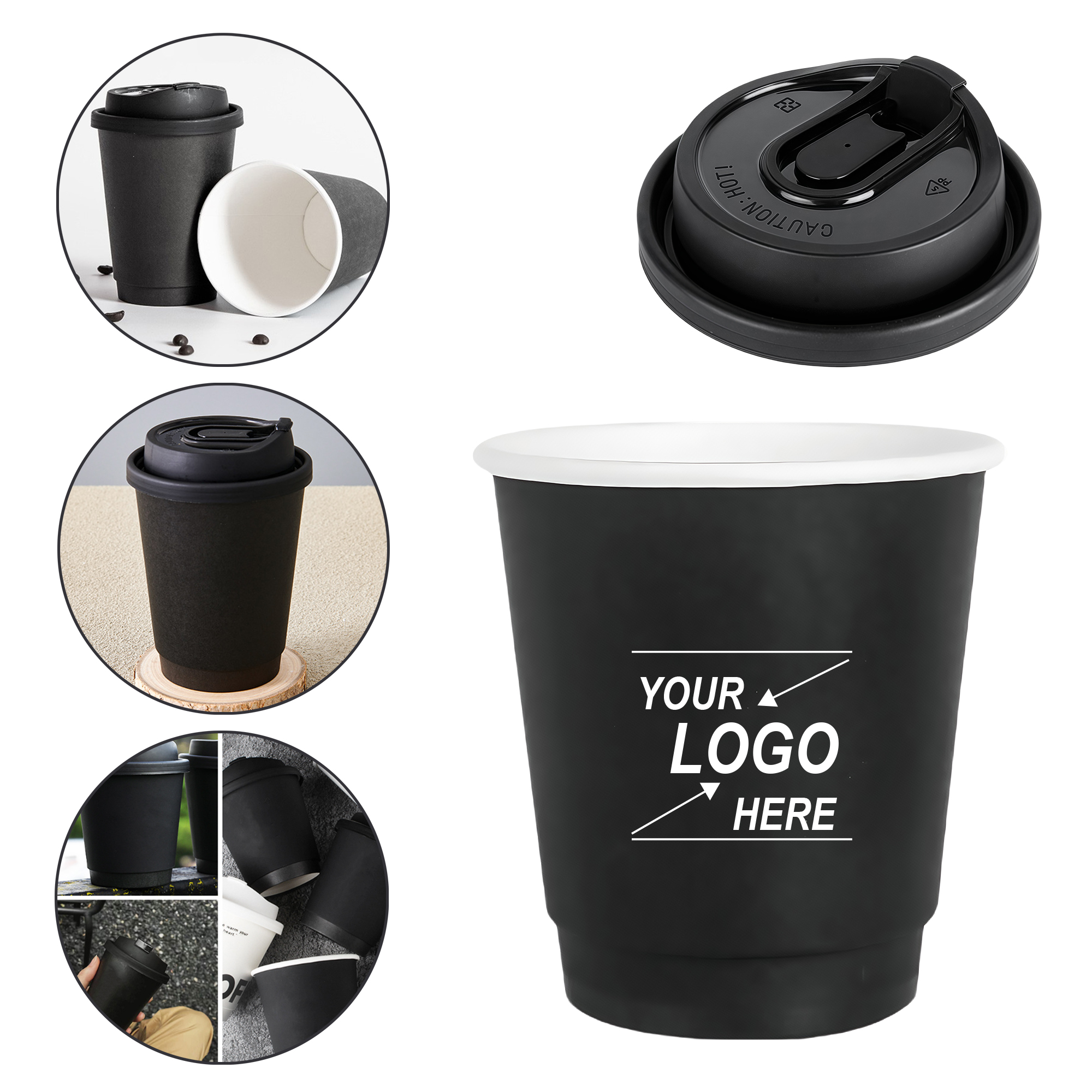 10oz Black Double Wall Insulated Hot Coffee Paper Cup 1