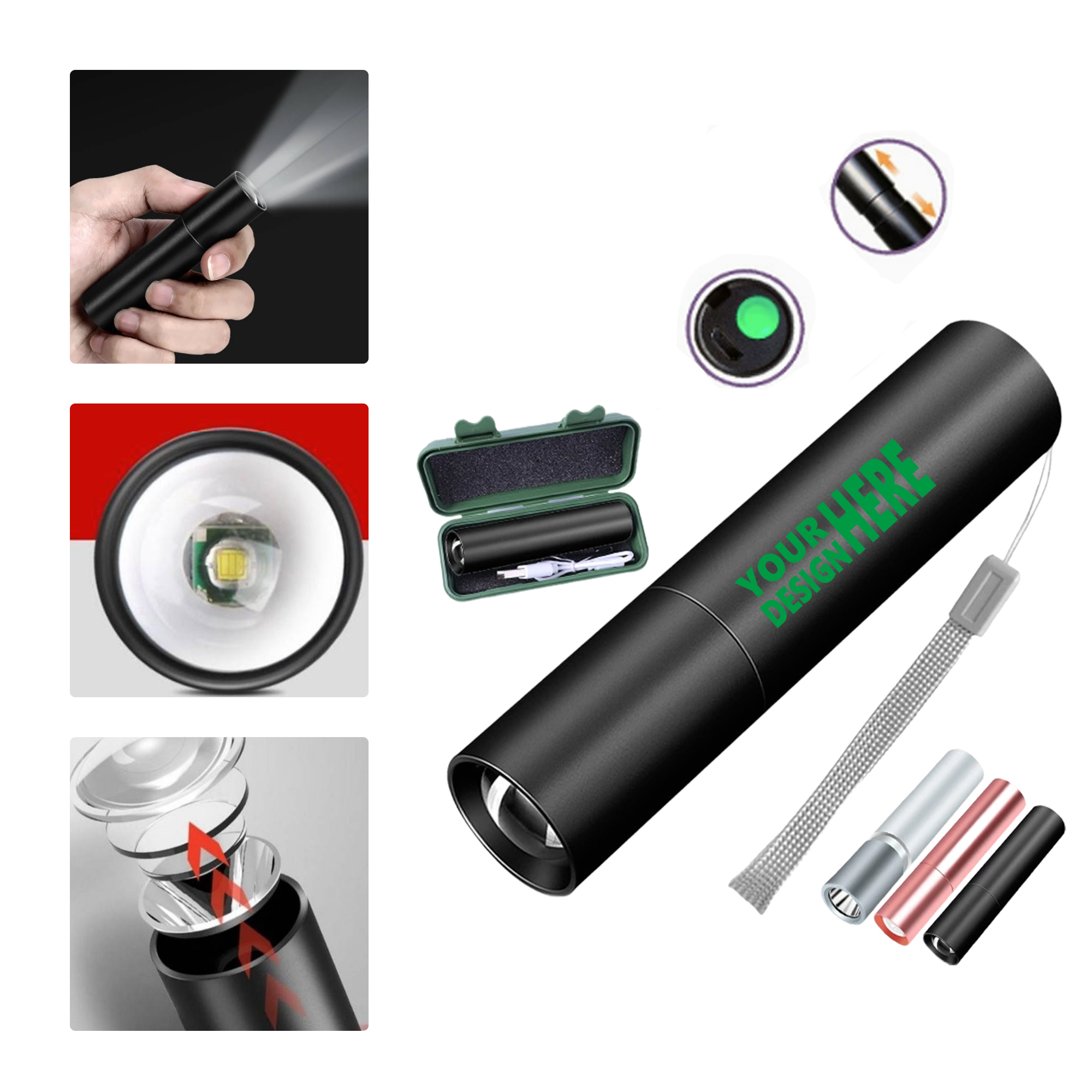 MOQ 50 LED Rechargeable Flashlight High Beam Multifunctional Mini 2