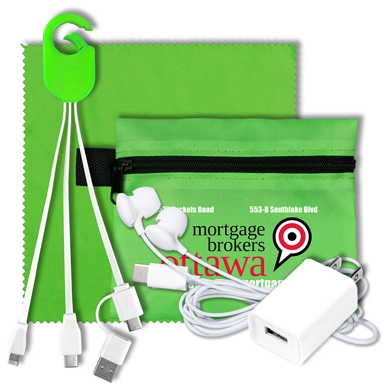 Mobile Tech Charging Kit with Earbuds, Charging Cable and Charger In Zipper Pouch 15