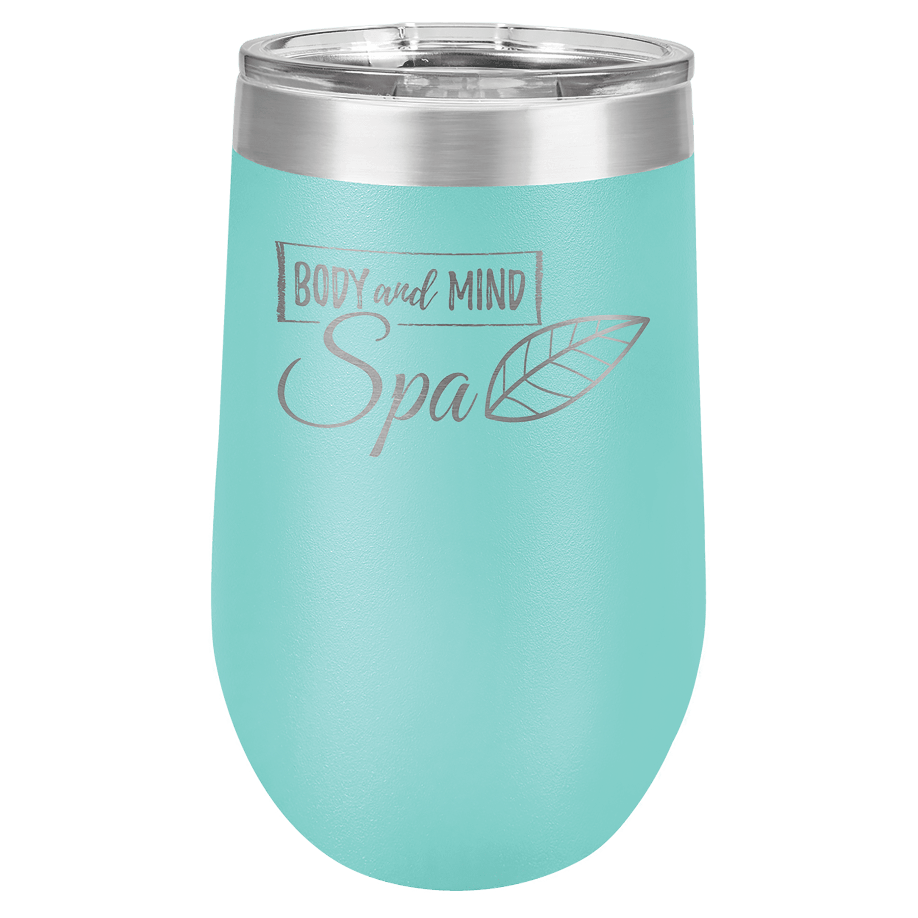16 oz. Teal Laser Engraved Polar Camel Stemless Wine Tumbler w/Clear Lid 1