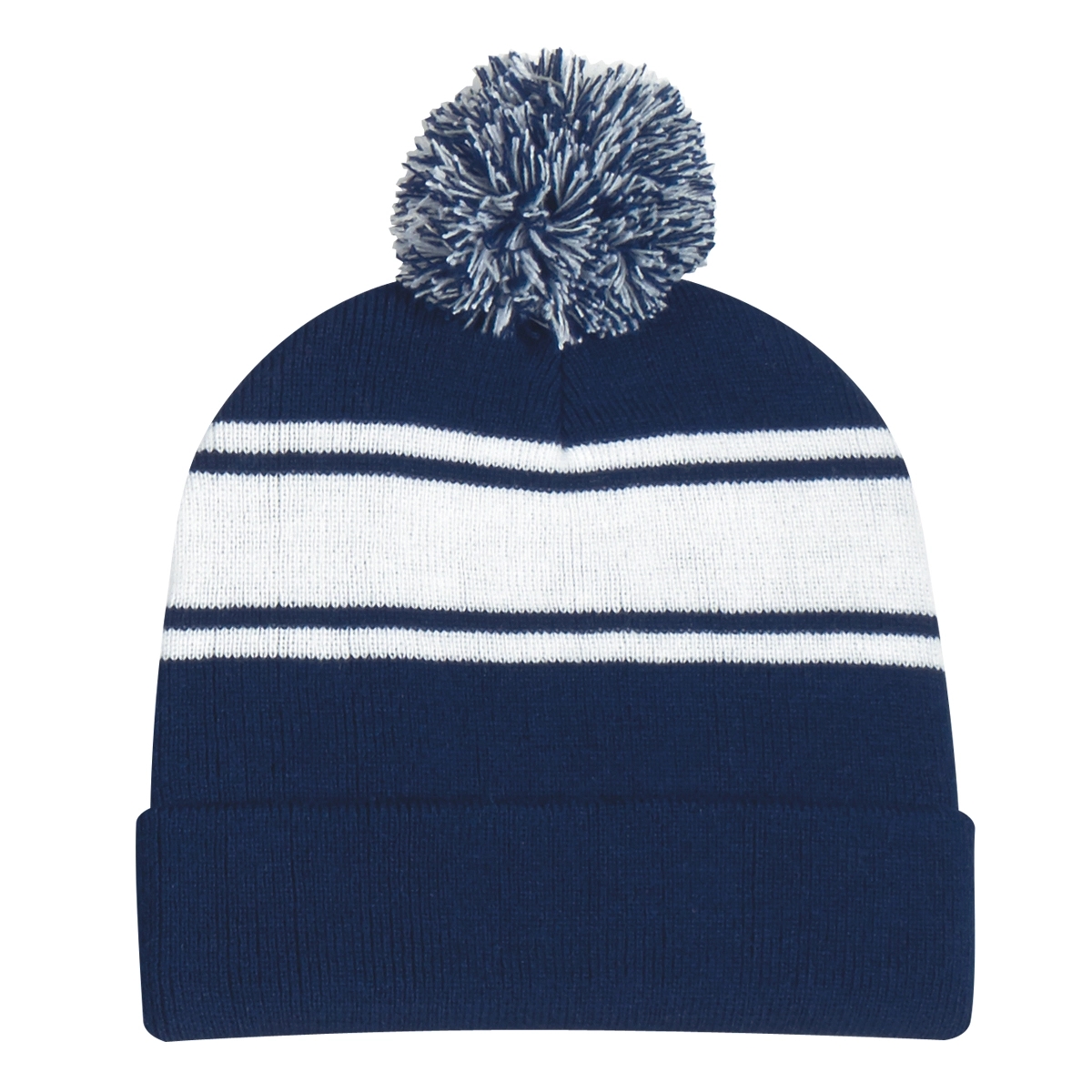 Two-Tone Knit Pom Beanie With Cuff 5