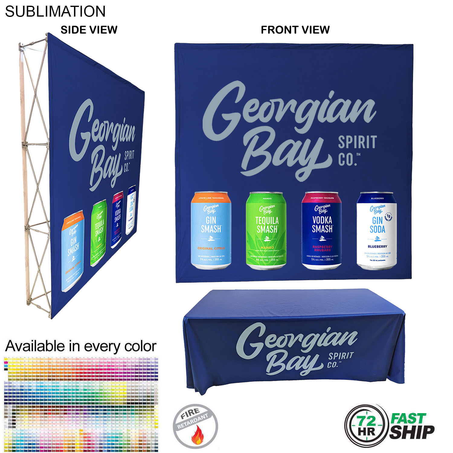 72Hr Fast Ship - Tradeshow booth package Ultra, 7.5' Straight Fabric Wall and Premium 6' tablecloth