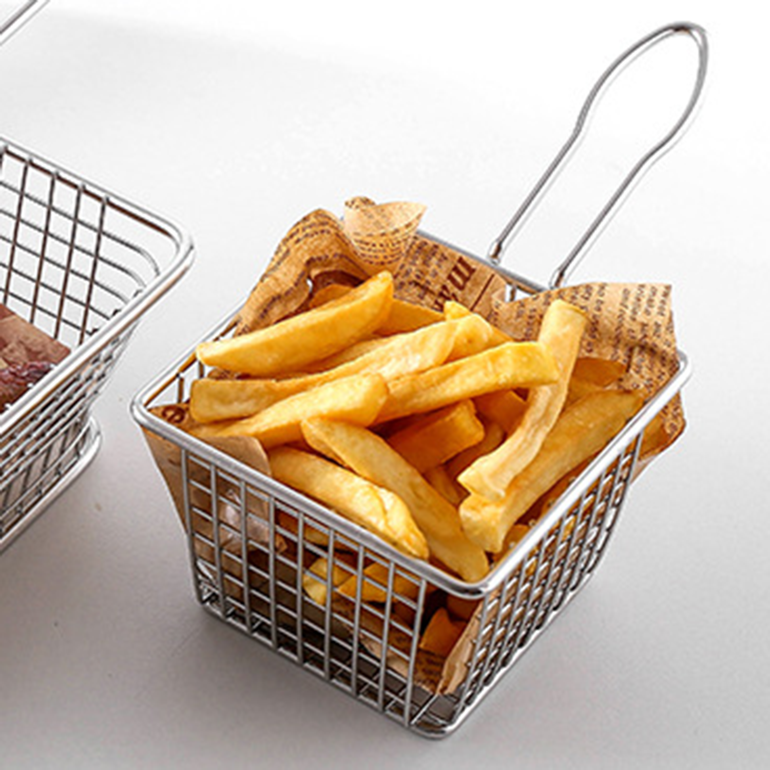 Kitchen Stainless Steel Square Fried Basket w/ Handle 4