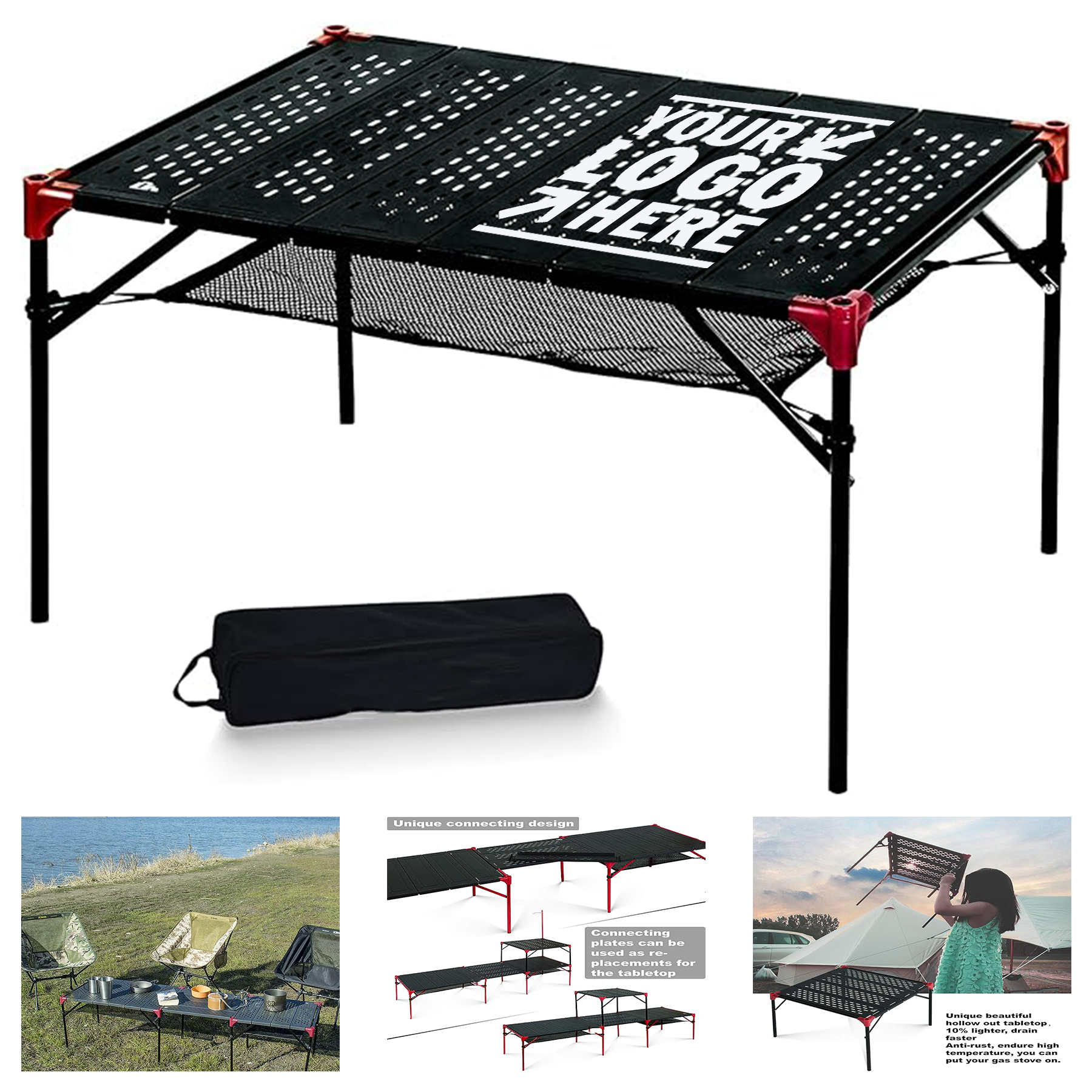 Extendable Folding Table Large Tabletop Area Ultralight Compact With Hollow Out Carry Bag 2