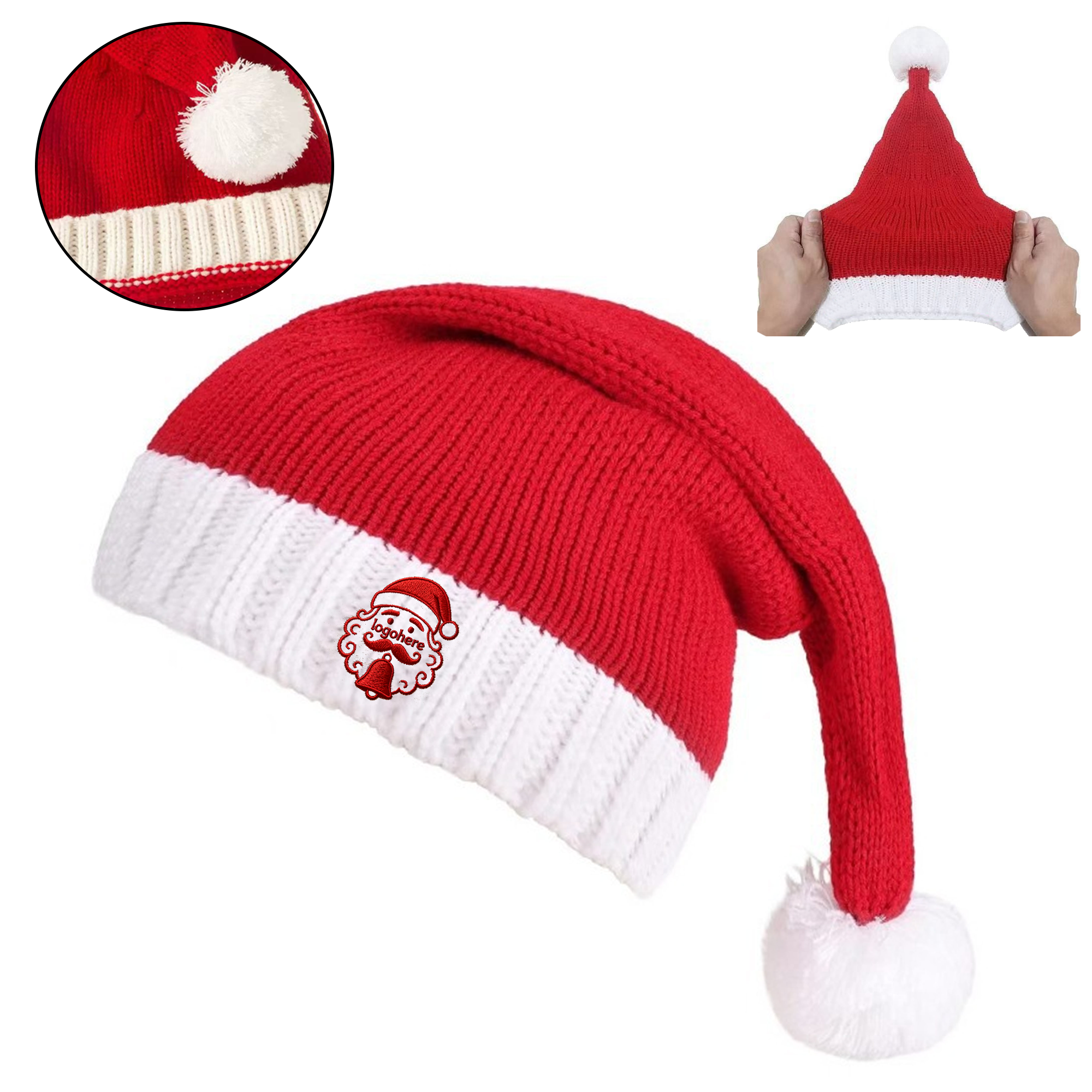 Personalized Embroidered Knit Christmas Hat with Pom 2