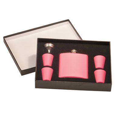 6oz Stainless Steel Flask Set - Matte Pink, custom water bottle with logo imprint 2