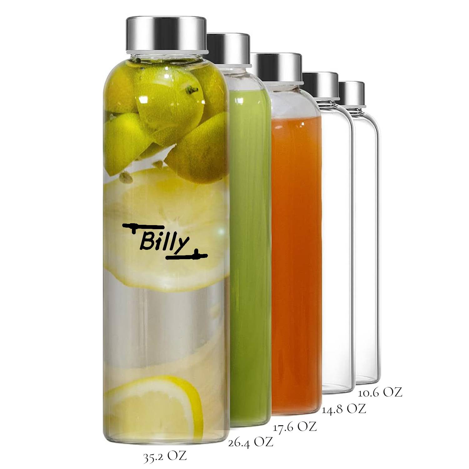 16 Oz Stainless Steel Caps Glass Water Bottles 3