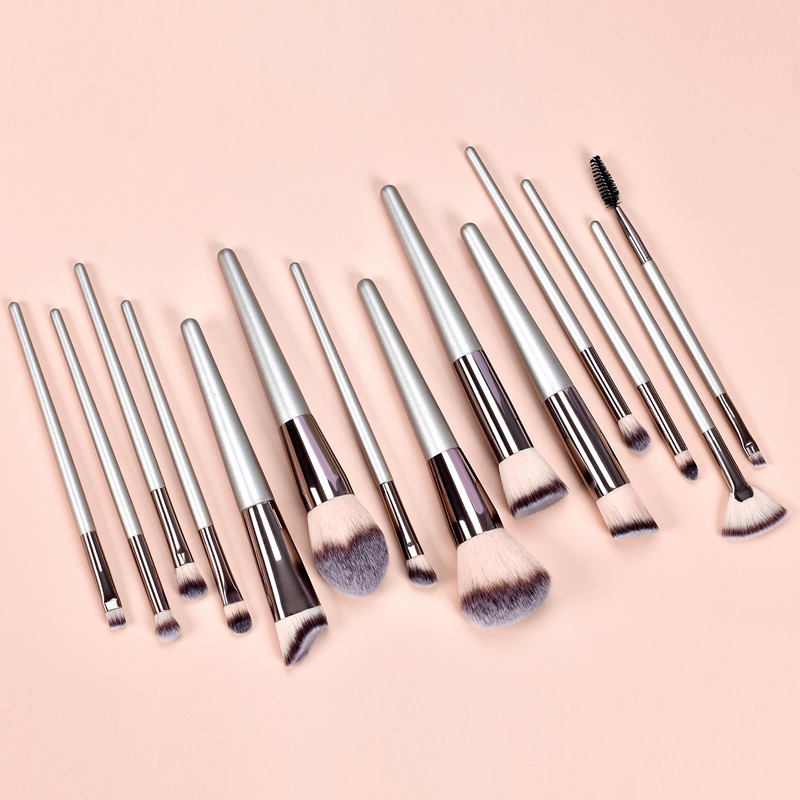 Champagne 14Pcs Premium Powder Concealers Eye shadows Blush Makeup Brushes Set 4