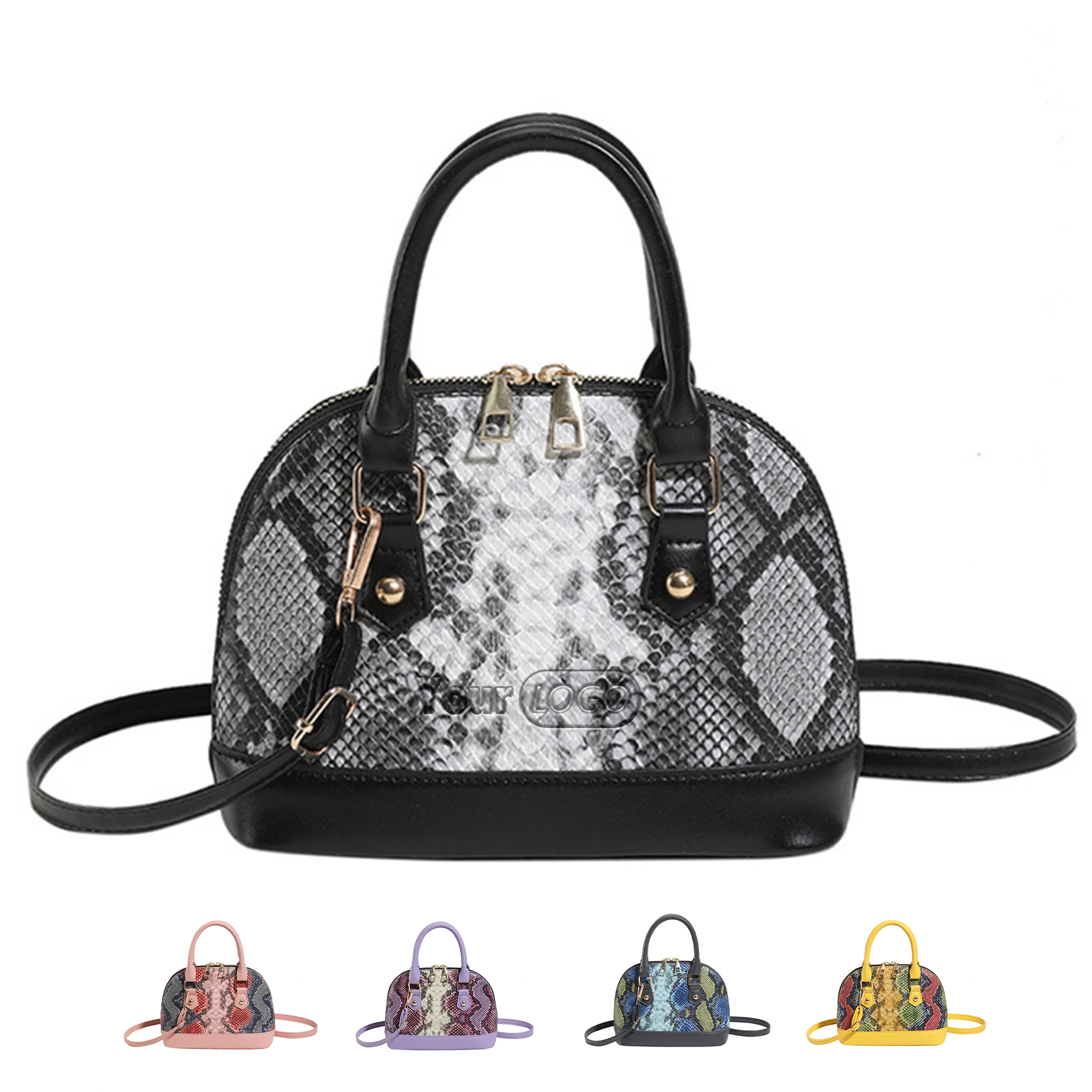 PU Contrasting snakeskin one-shoulder cross-body bag 2