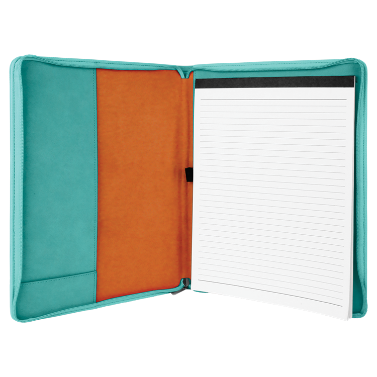 9 1/2" x 12" Teal with Zipper Leatherette Portfolio with Notepad 3