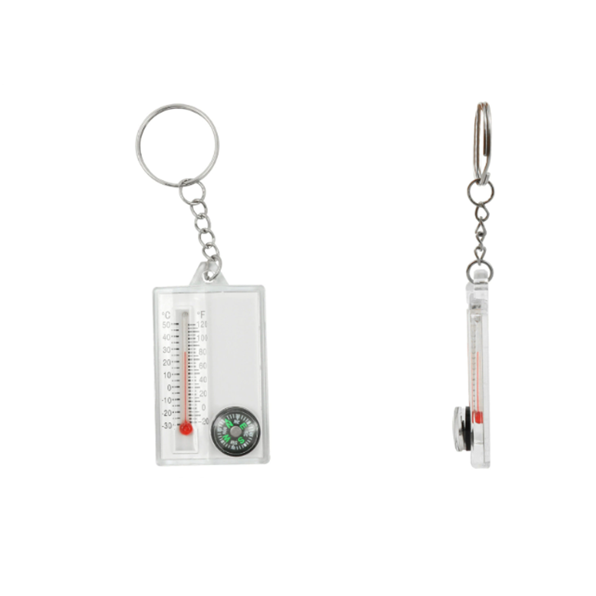 Multifunctional Compass Acrylic Keychain With Magnifying Glass & Thermometer 1