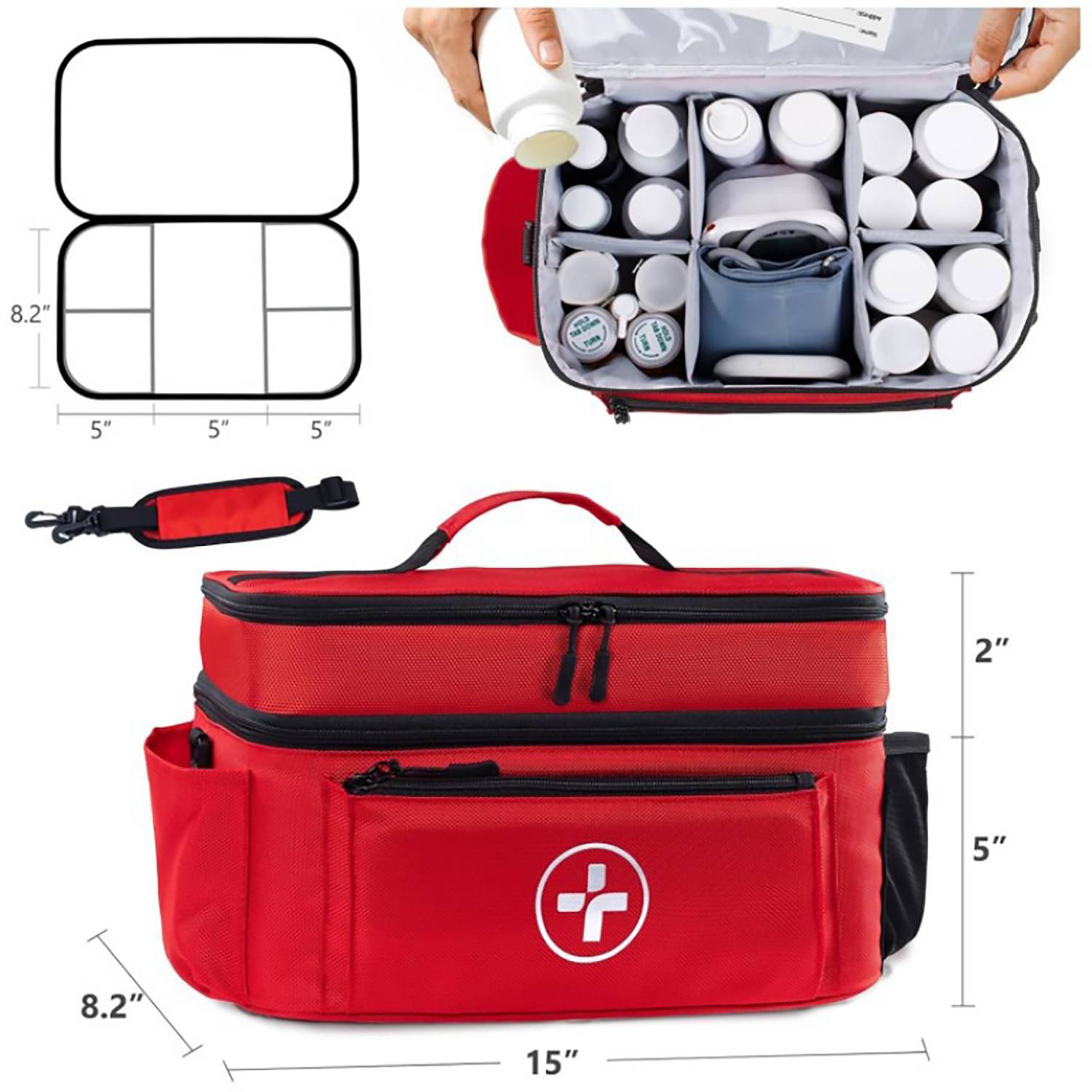 Multi-pocket medical travel bag, first aid kit. 6