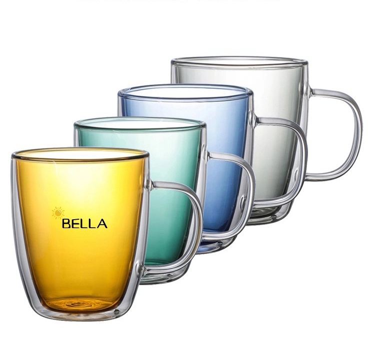 12 Oz Colored Double Walled Glass Coffee Mugs 1