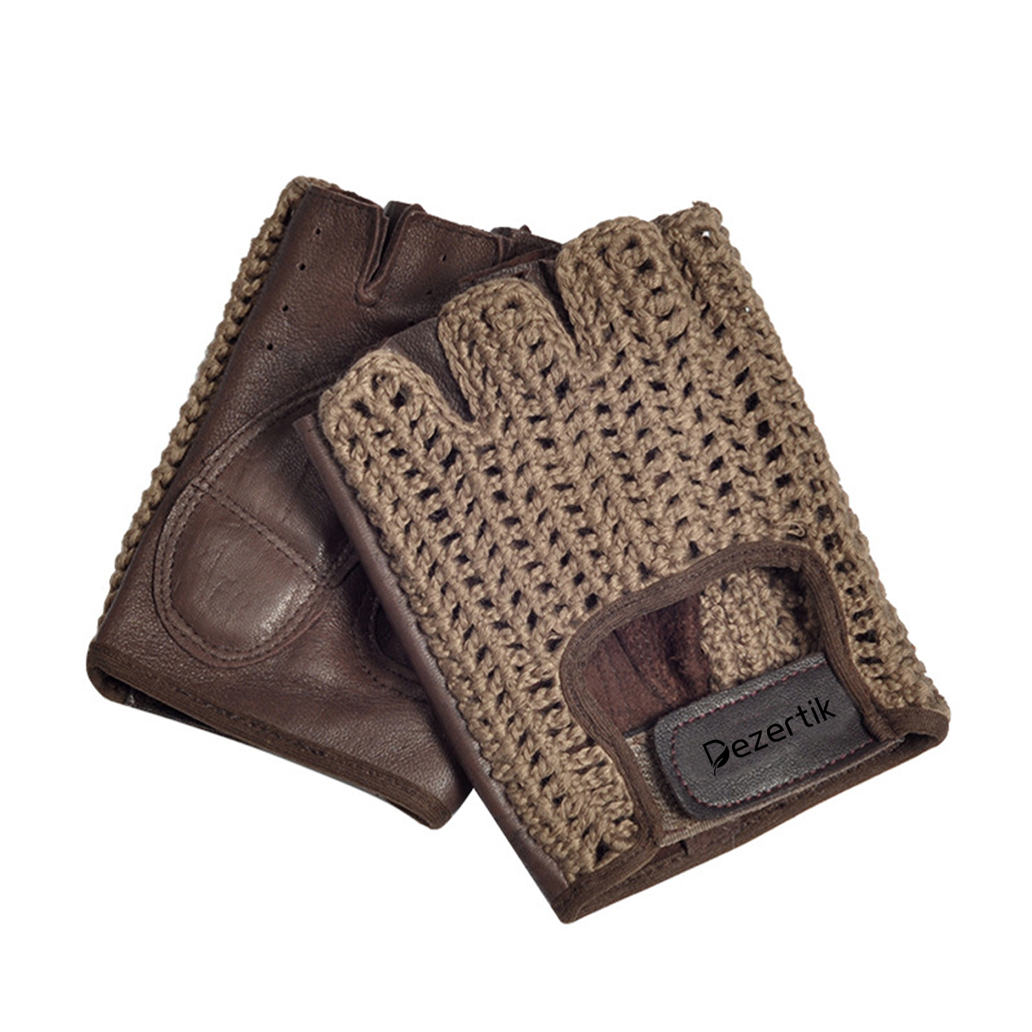 Leather Knitted Anti-slip Breathable Half Gloves 5