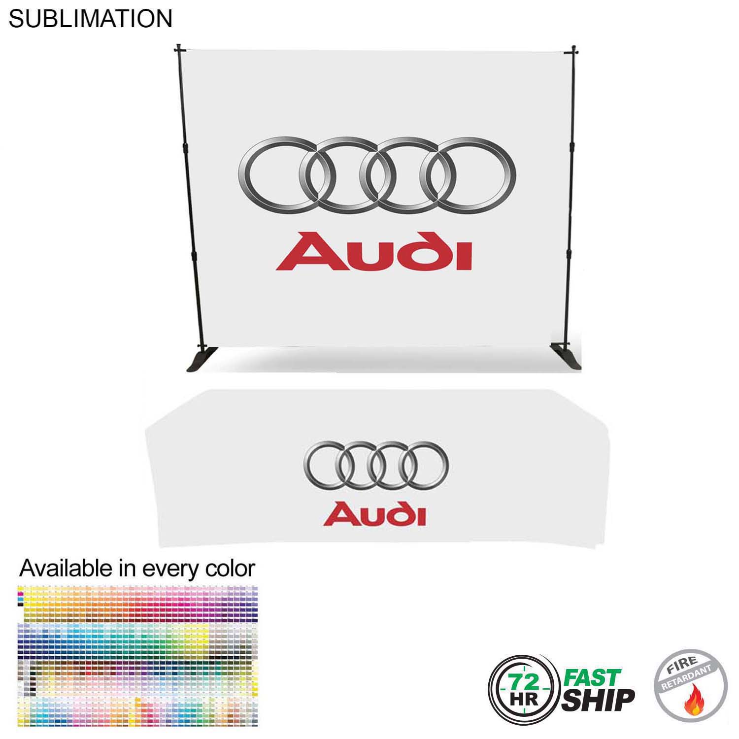 72 Hr Fast Ship- Tradeshow Booth Package, 10' Expanding Display and 8' Sublimated PREMIUM Tablecloth 2