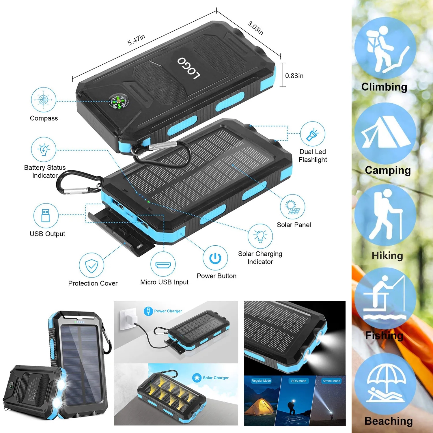 Stock Portable Solar Charger for Outdoor Camping-10000mAh 2