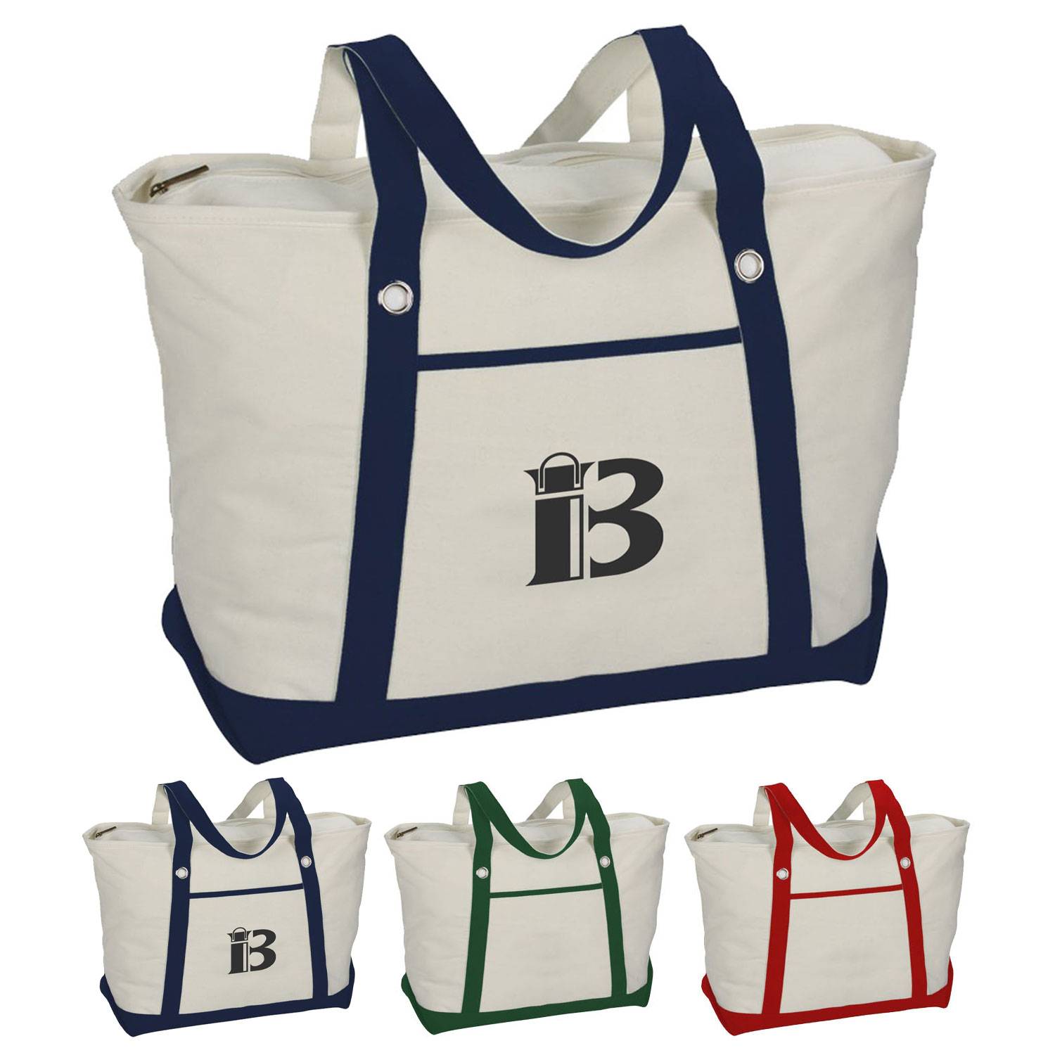 Woman's Shoulder Canvas Tote Bag W/ Zipper