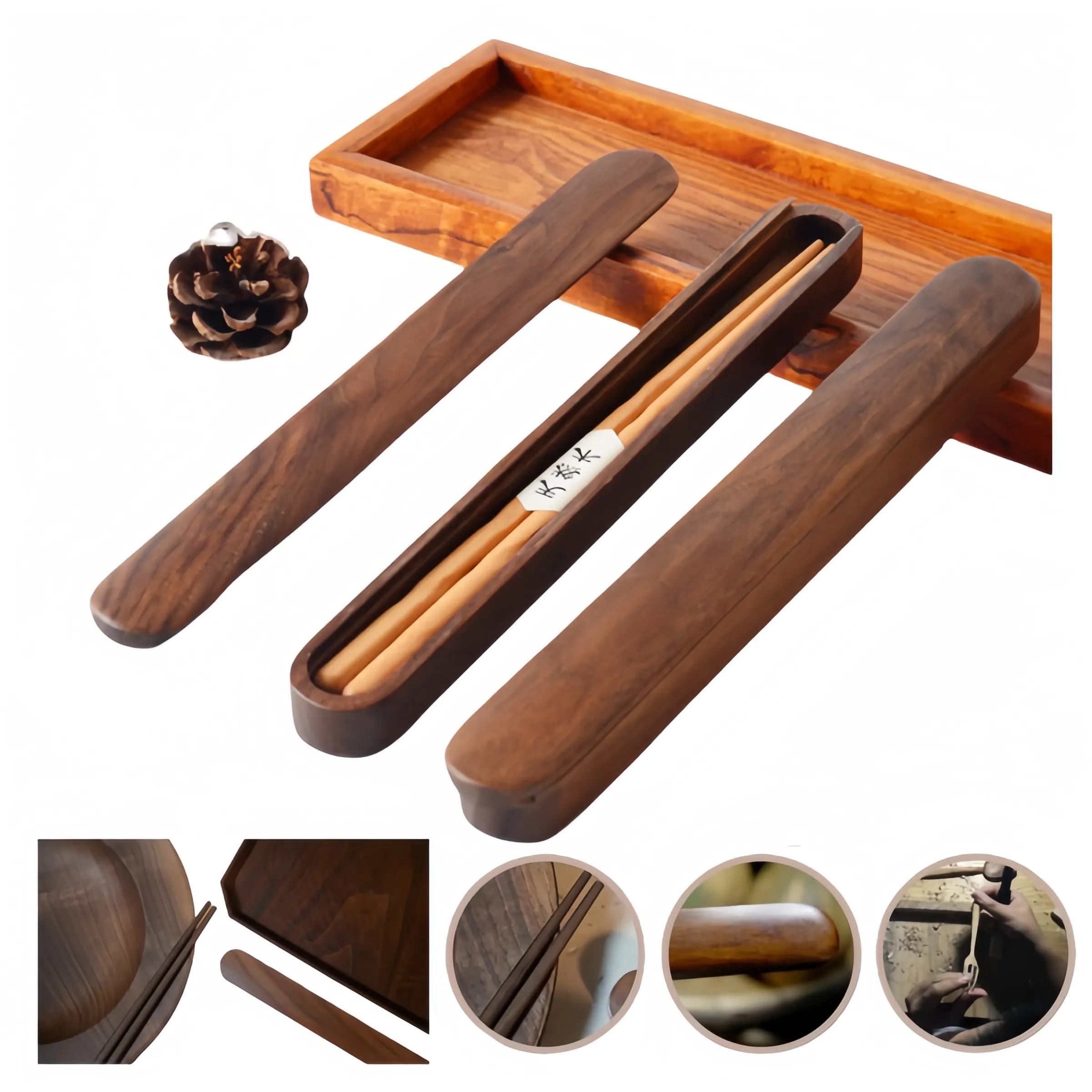 Portable Natural Wooden Chopsticks Box 4