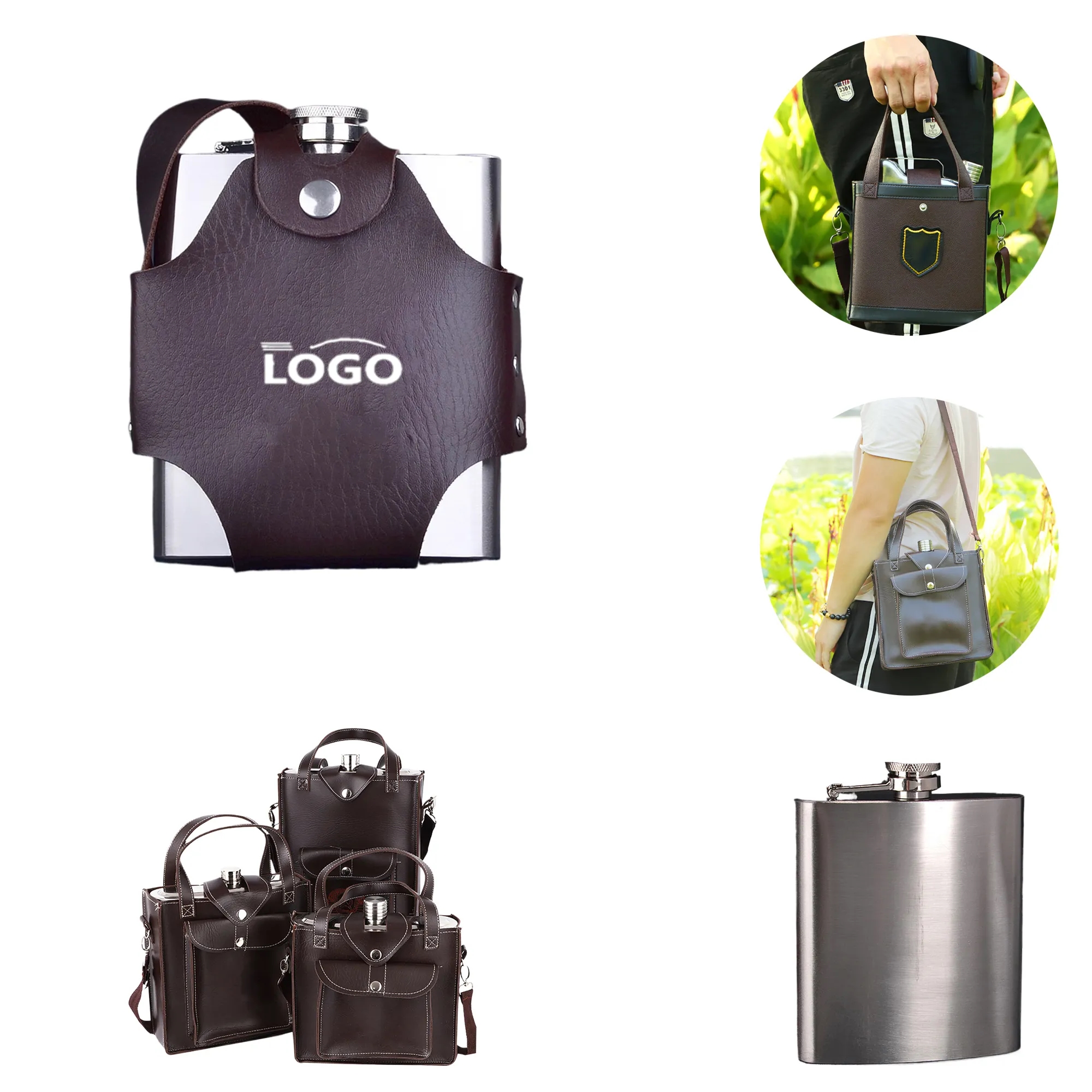 MOQ25 Portable Stainless Steel Flask with Leather Case 2