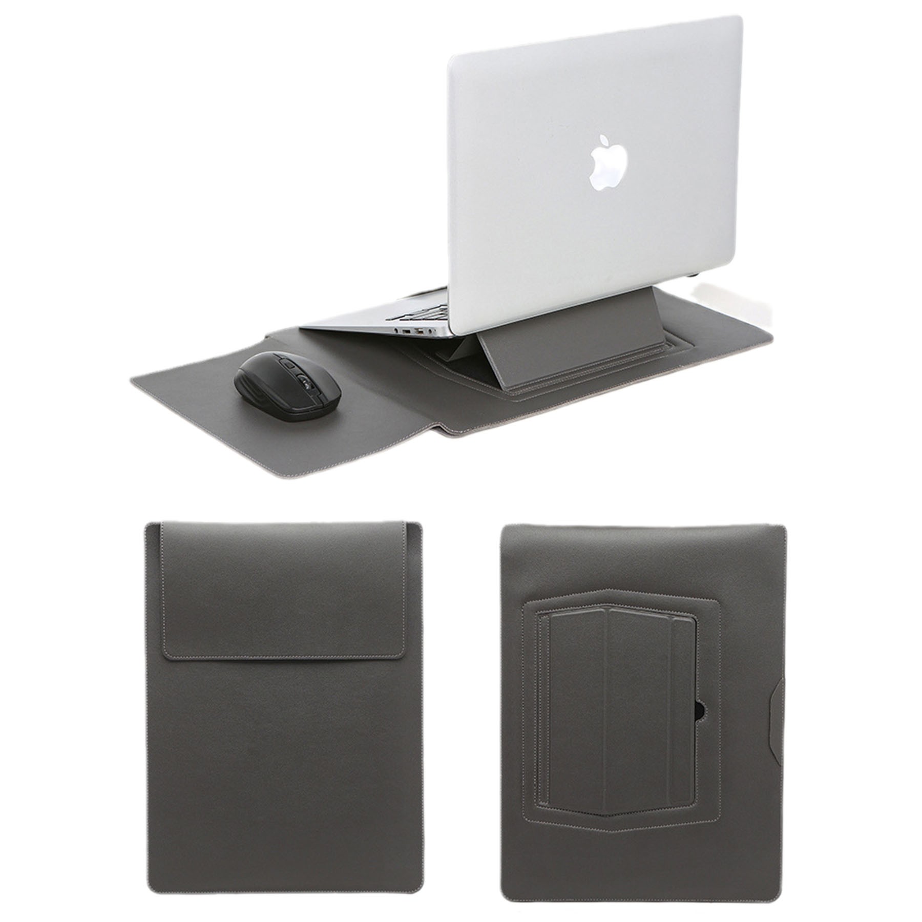 13" PU Leather Laptop Stand Protective Sleeve W/ Mouse Pad 3