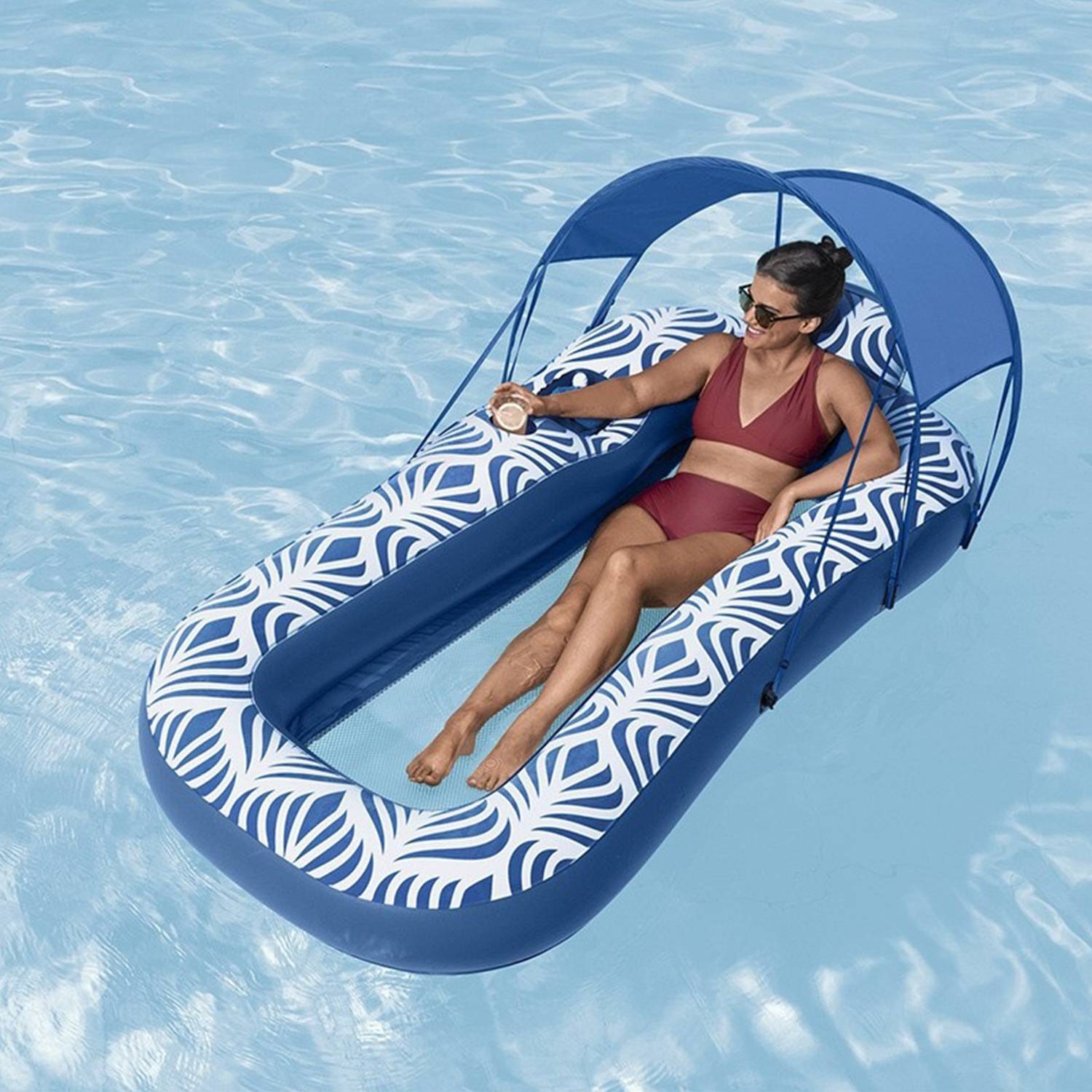 Large Inflatable Pool Float with Backrest & Cup Holders 4