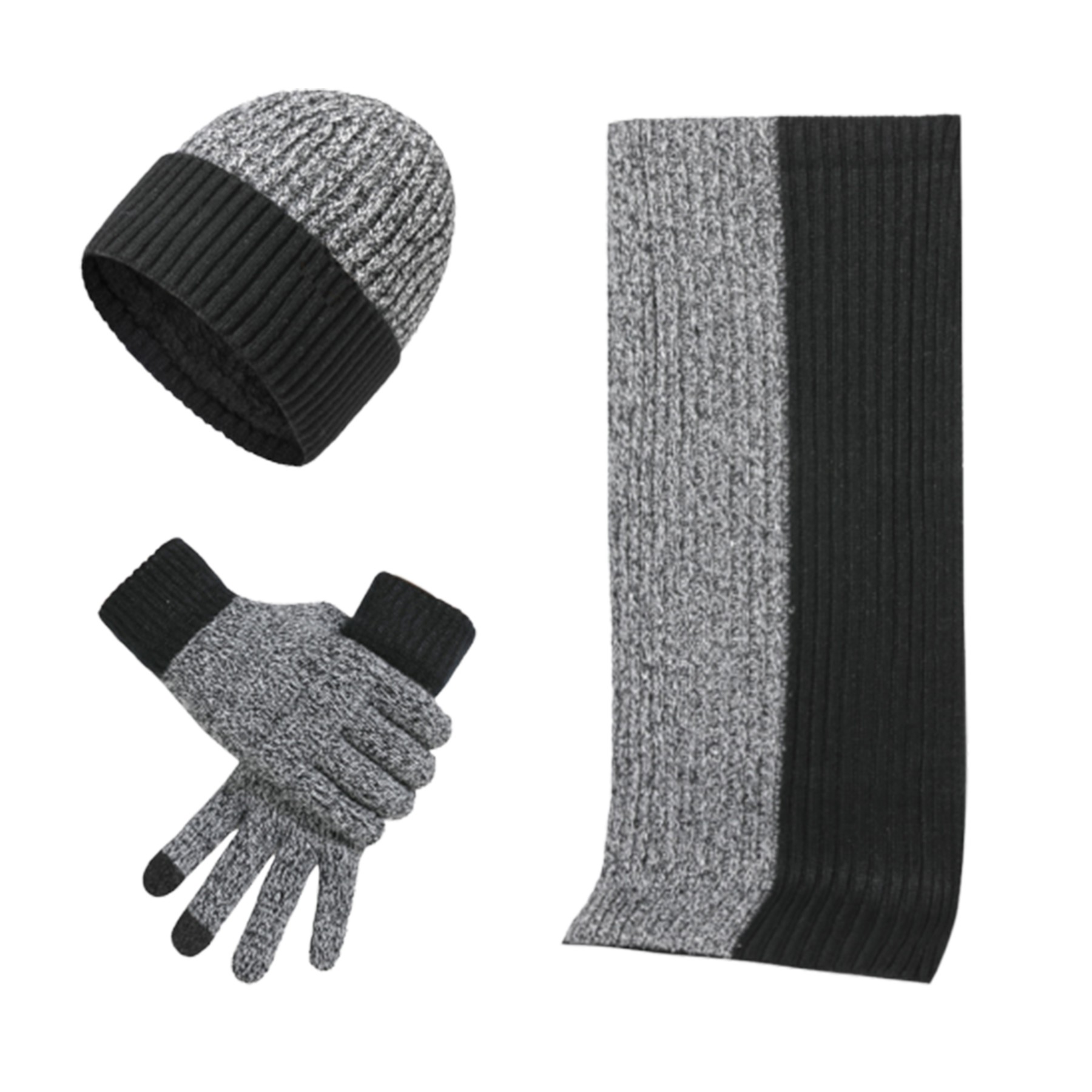 Contrast Knitted Scarf Gloves Beanie Hat Set 4