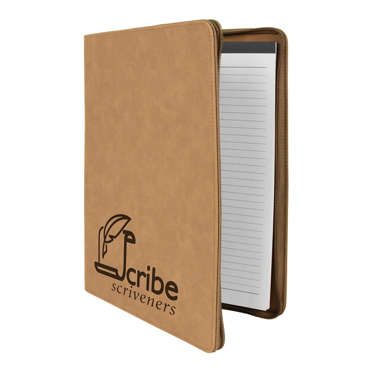 9" x 12" Leatherette Light Brown Portfolio with Zipper 6
