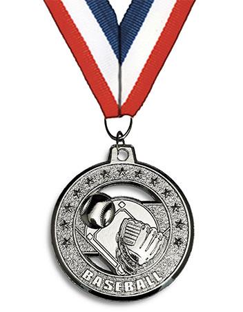 Medallion: 2" Circle Cut Out Baseball Silver w 1