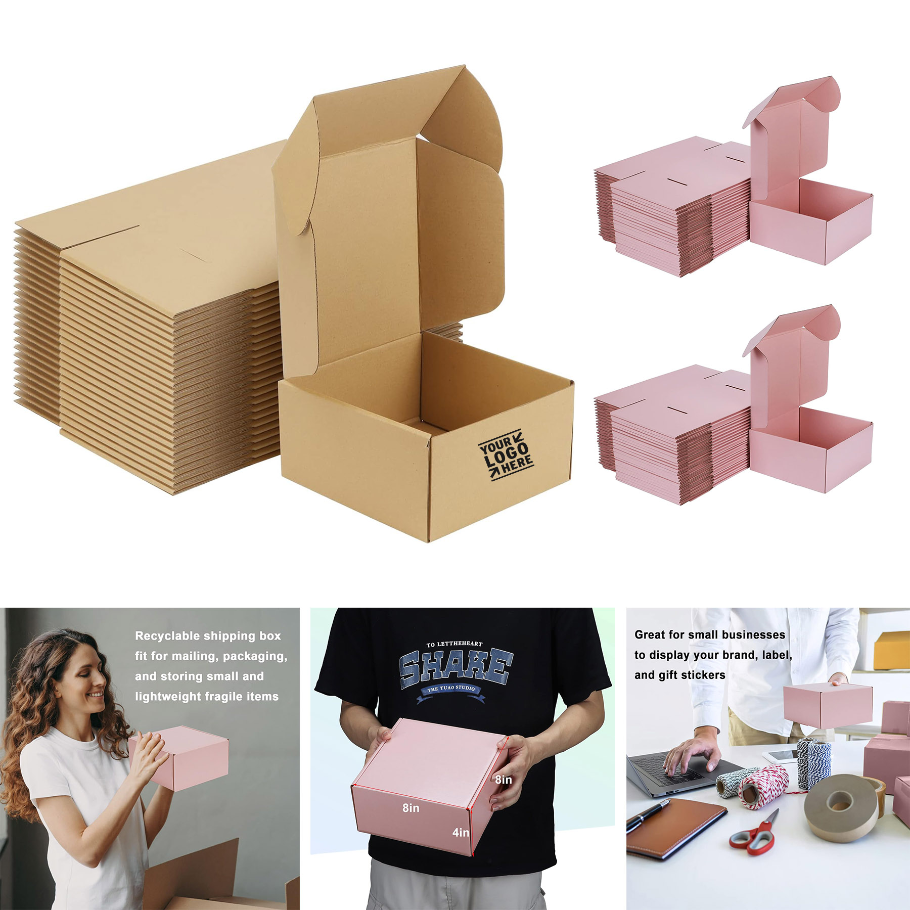 8x8x4 Inches Mailer Corrugated Cardboard Shipping Box for Mailing Packing 2